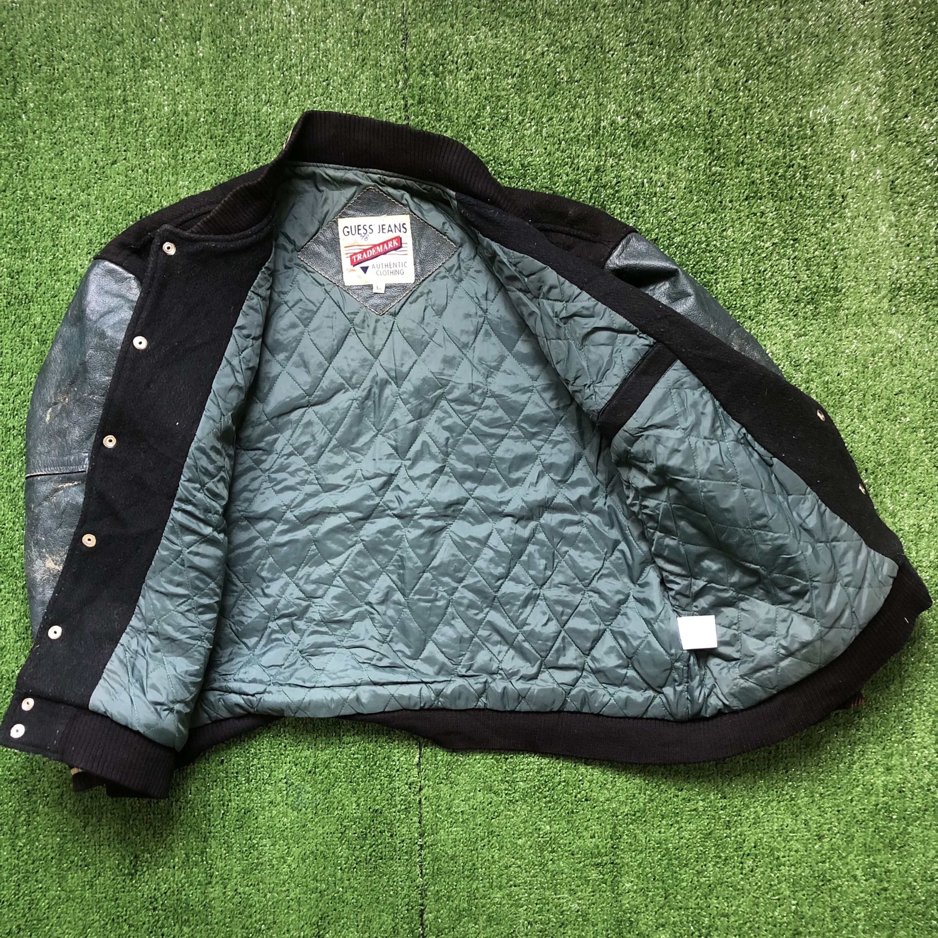 Guess × Vintage Vintage very worn Guess Spell Out Letterman Varsity Jacket Size US L / EU 52-54 / 3 - 8 Thumbnail