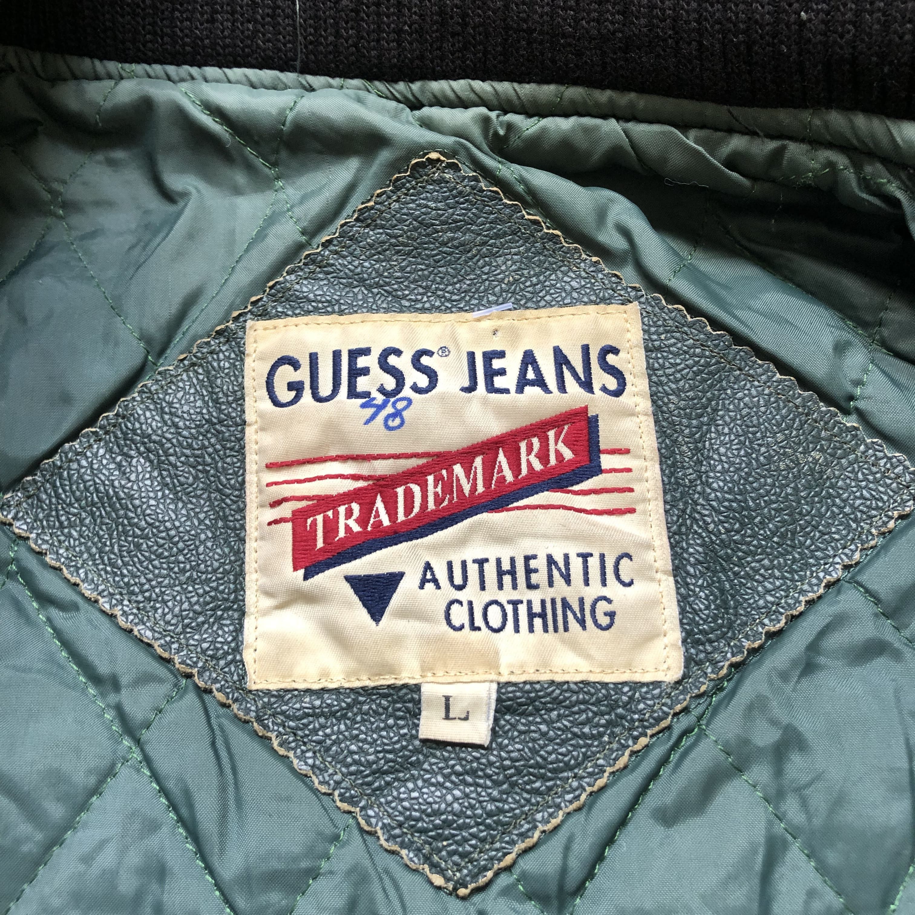 Guess × Vintage Vintage very worn Guess Spell Out Letterman Varsity Jacket Size US L / EU 52-54 / 3 - 10 Thumbnail