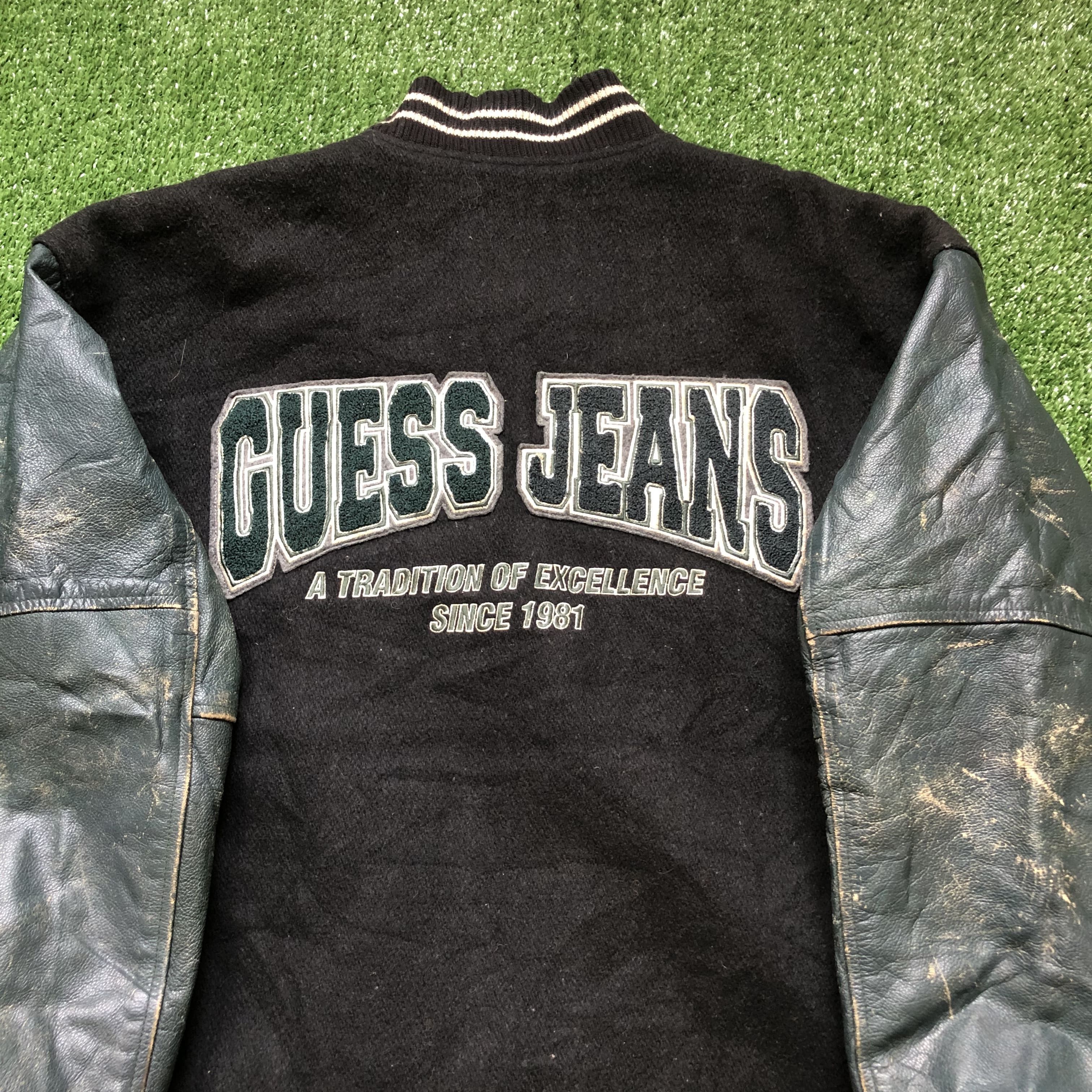 Guess × Vintage Vintage very worn Guess Spell Out Letterman Varsity Jacket Size US L / EU 52-54 / 3 - 2 Thumbnail
