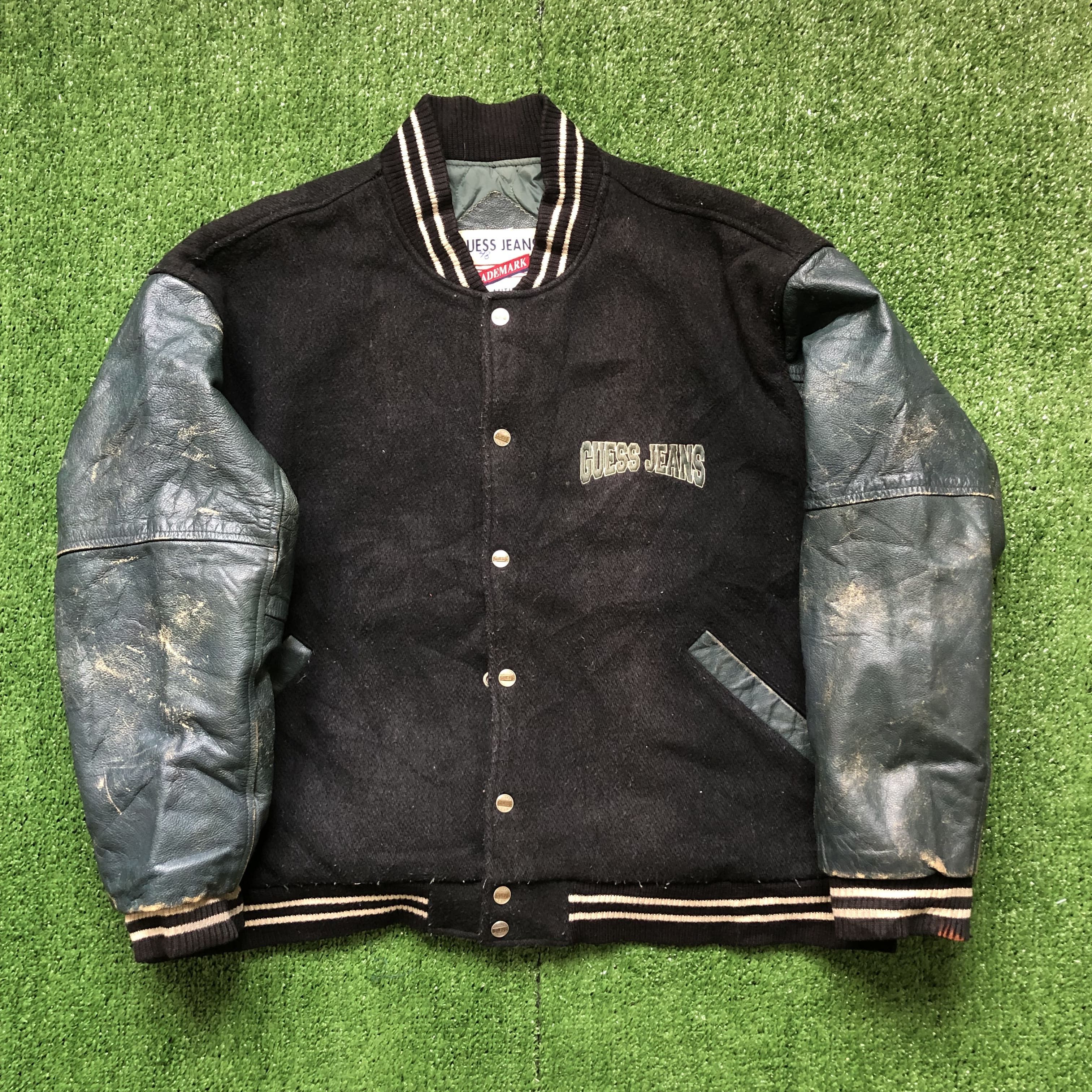 Guess × Vintage Vintage very worn Guess Spell Out Letterman Varsity Jacket Size US L / EU 52-54 / 3 - 6 Thumbnail