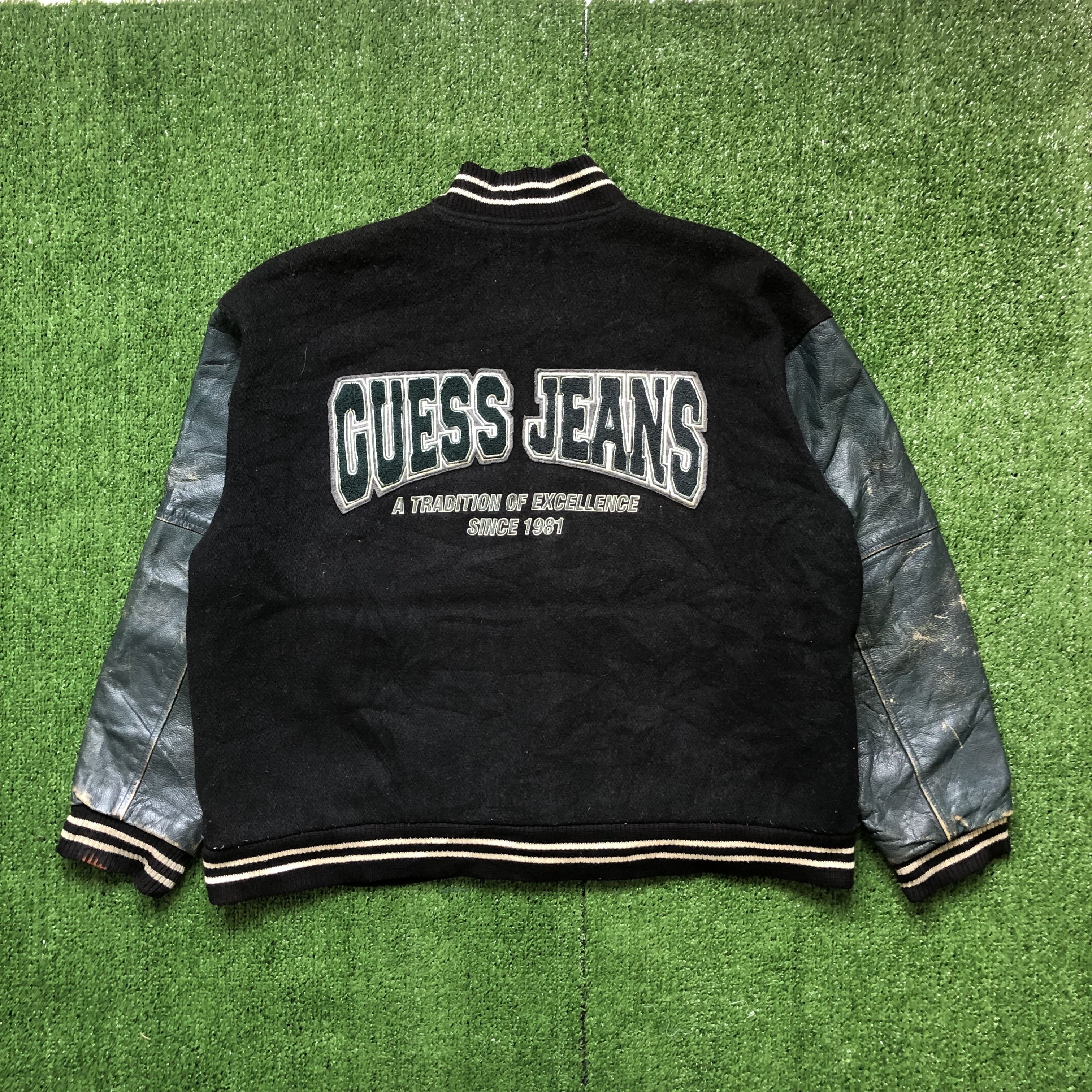 Guess × Vintage Vintage very worn Guess Spell Out Letterman Varsity Jacket Size US L / EU 52-54 / 3 - 3 Thumbnail