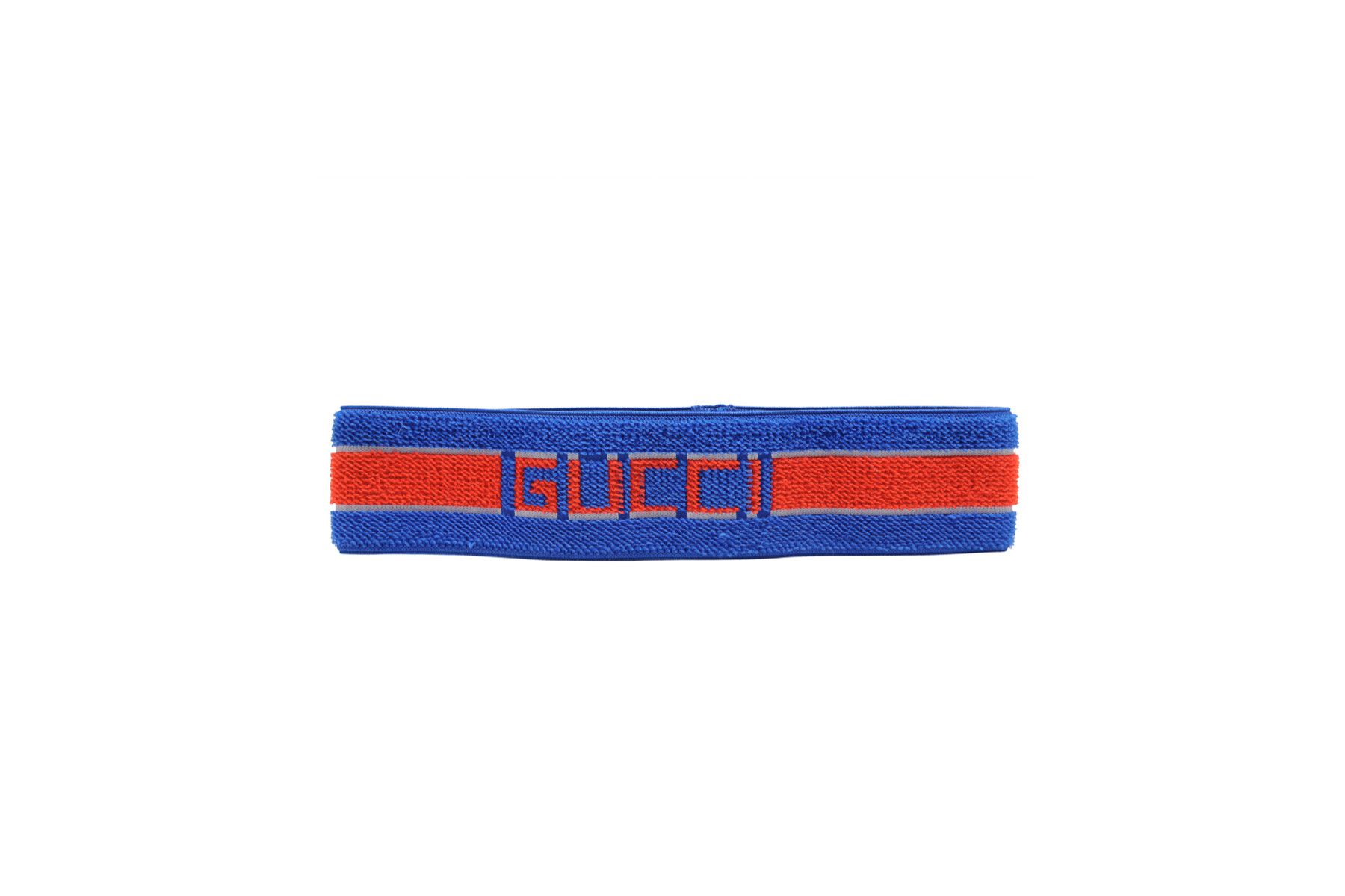 Gucci GG Logo Headband Blue Red Jacquard Web Striped - 01075 Size ONE SIZE - 1 Thumbnail
