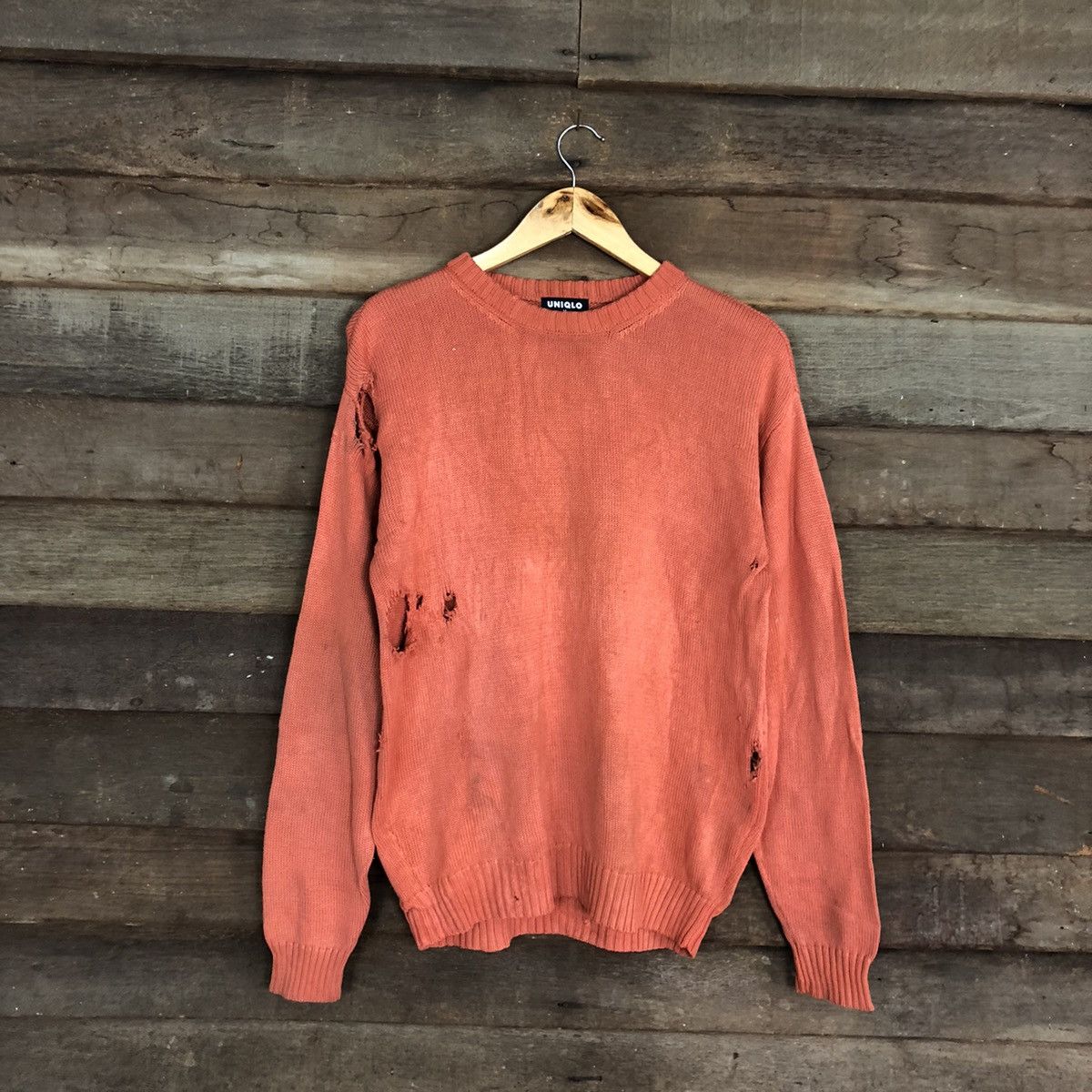 image of Uniqlo Vintage Distressed Streetwear Style Sweatshirt C1195 in Orange, Men's (Size Medium)