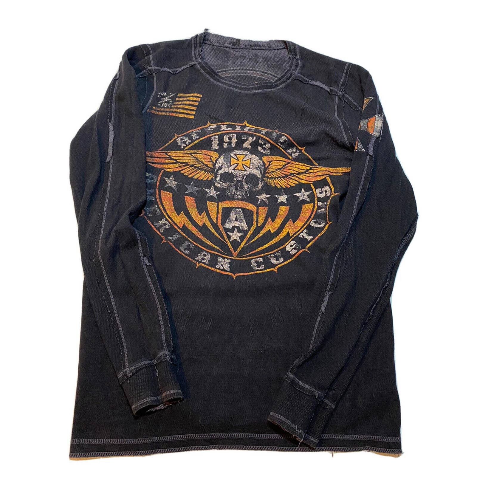 Affliction Shirt Mens Medium Gray Thermal Knit Reversible M8