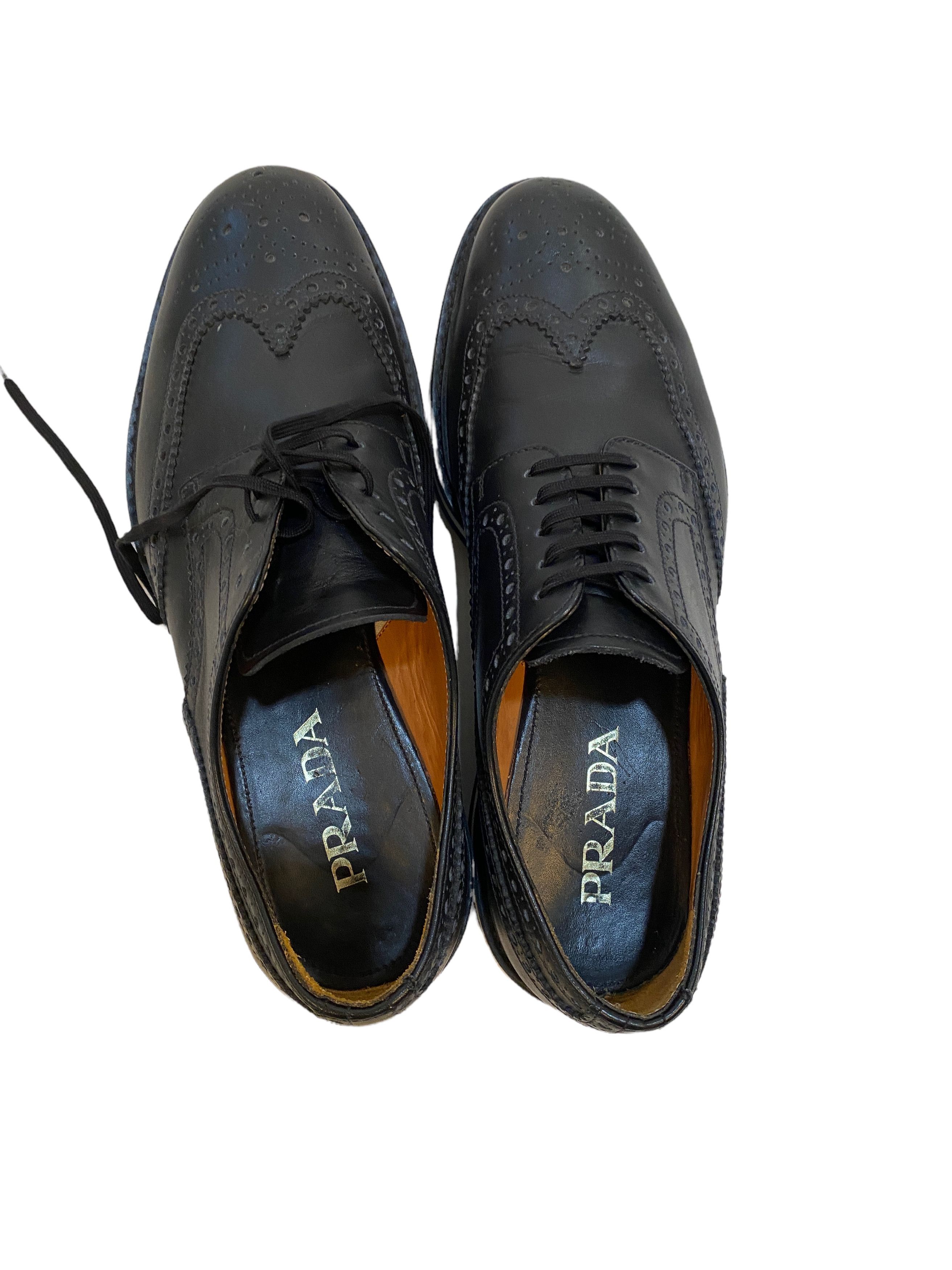 Prada Chunky Platform Derby Medallion Wingtip Brogues - 00663 Size US 8 / EU 41 - 10 Thumbnail