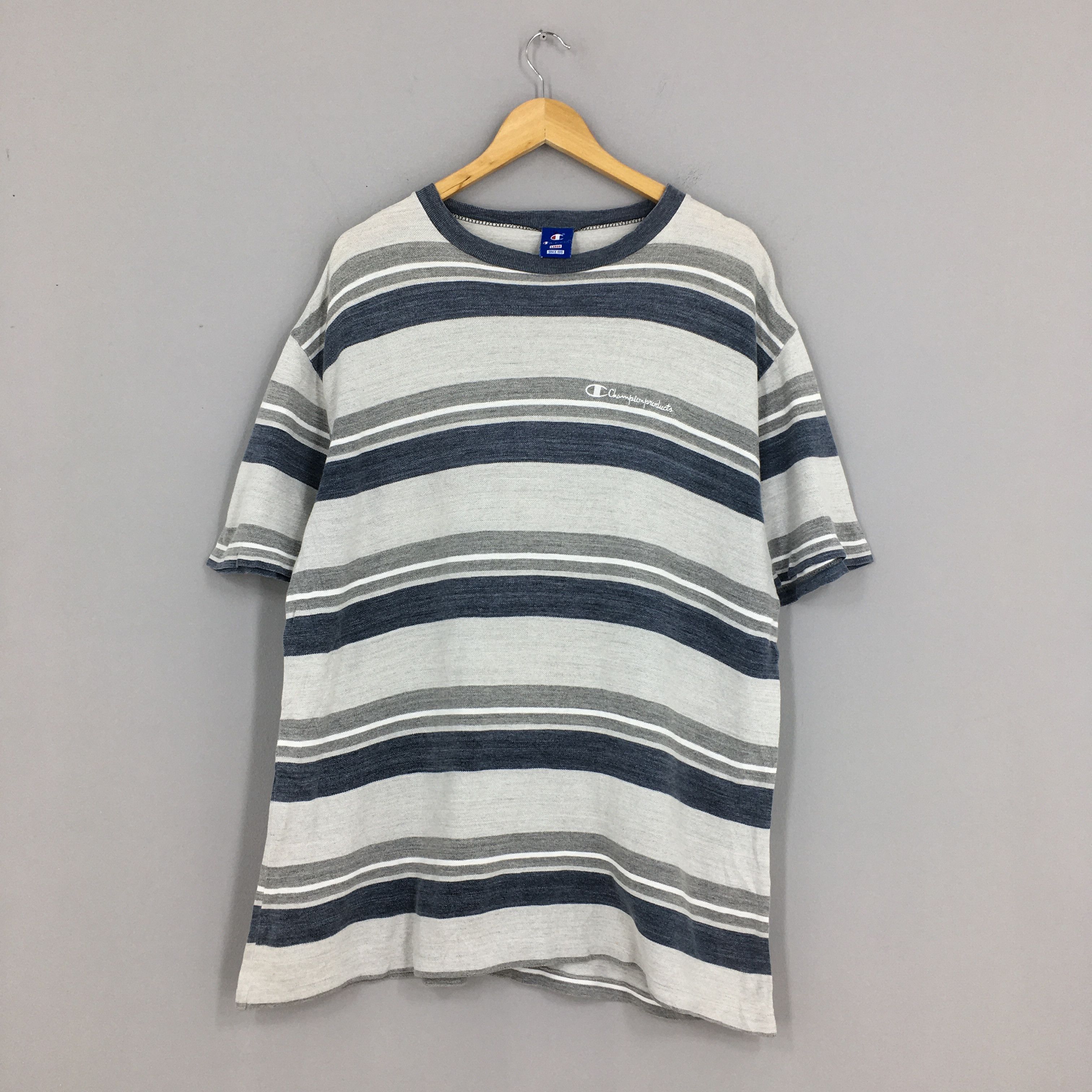 image of Vintage 90's Sportswear Champion Striped Tshirt Large in White, Men's