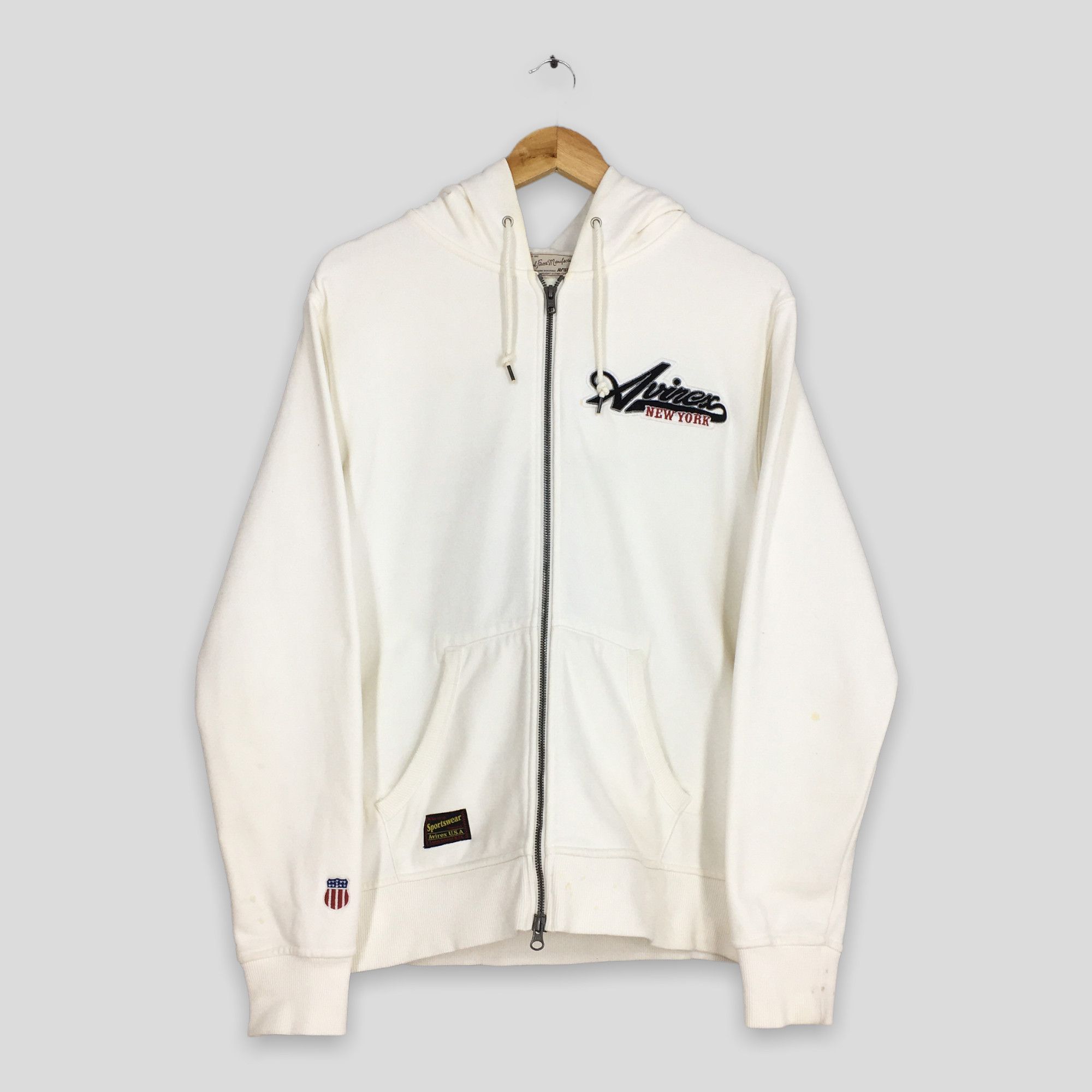 image of Vintage 90's Avirex Usa Zipper Hoodie Sweater Large in White, Men's