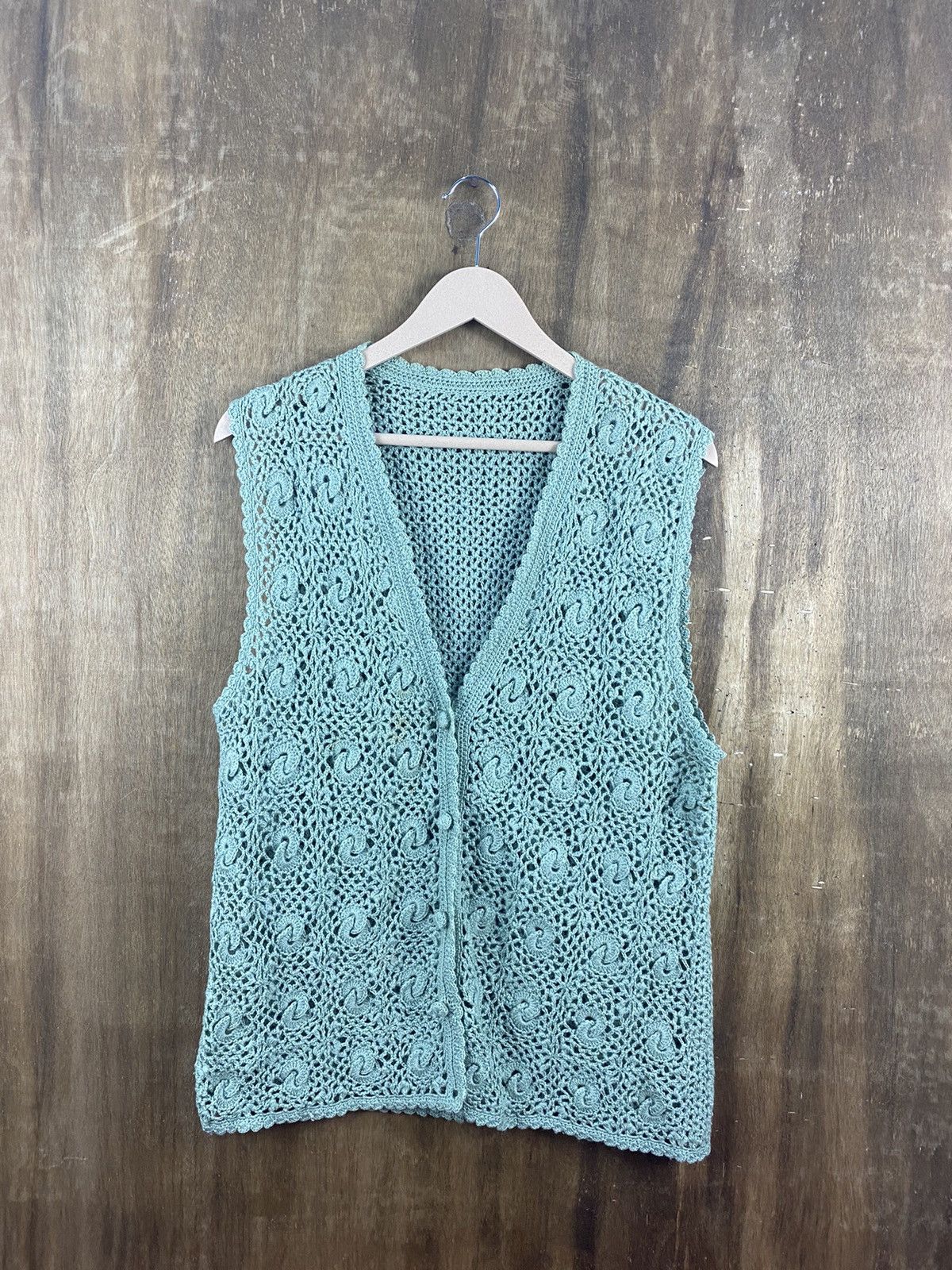 Vintage Japanese crochet Knitwear sleeveless #Z019 Size US M / EU 48-50 / 2 - 1 Thumbnail