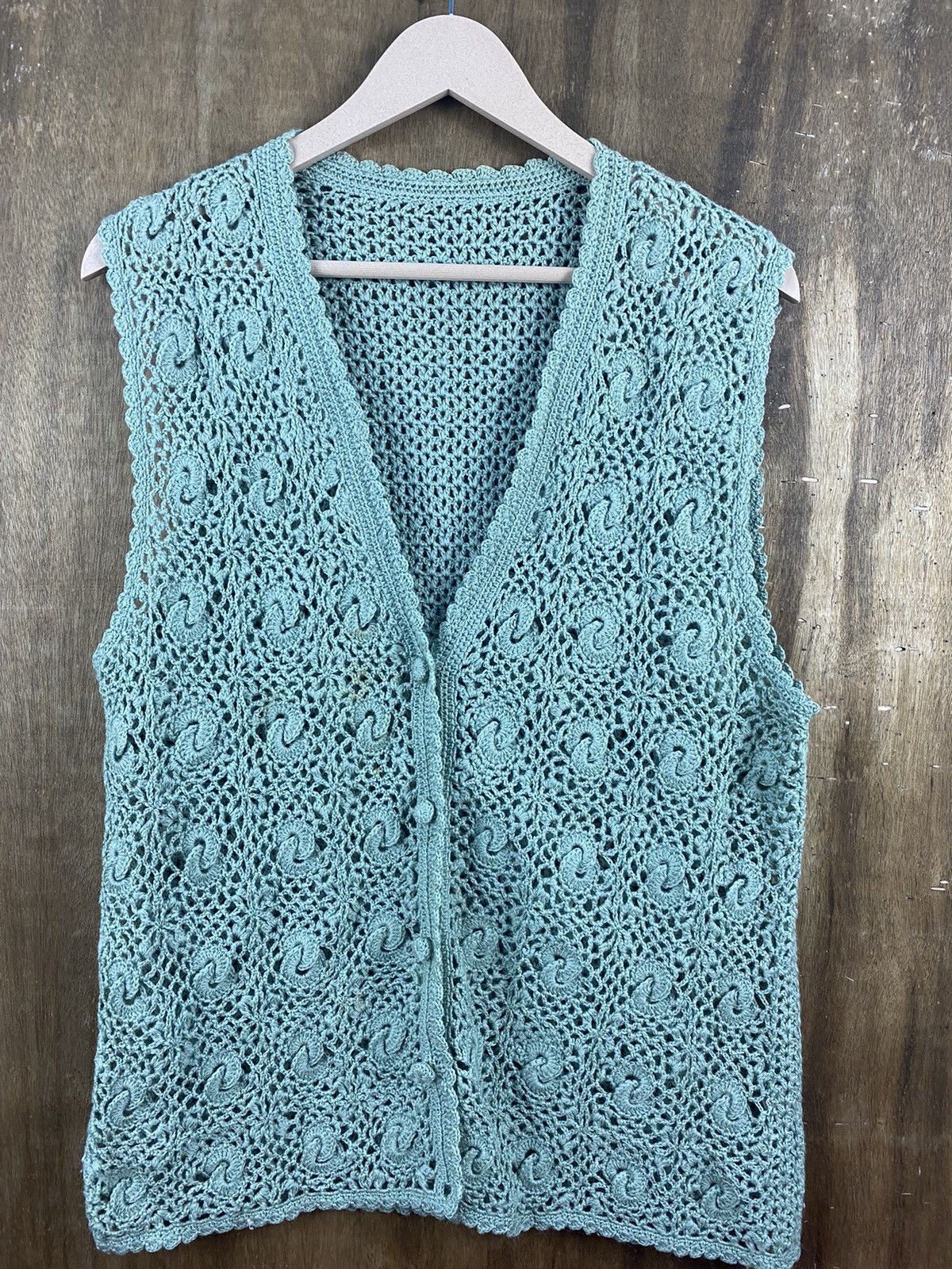Vintage Japanese crochet Knitwear sleeveless #Z019 Size US M / EU 48-50 / 2 - 2 Thumbnail