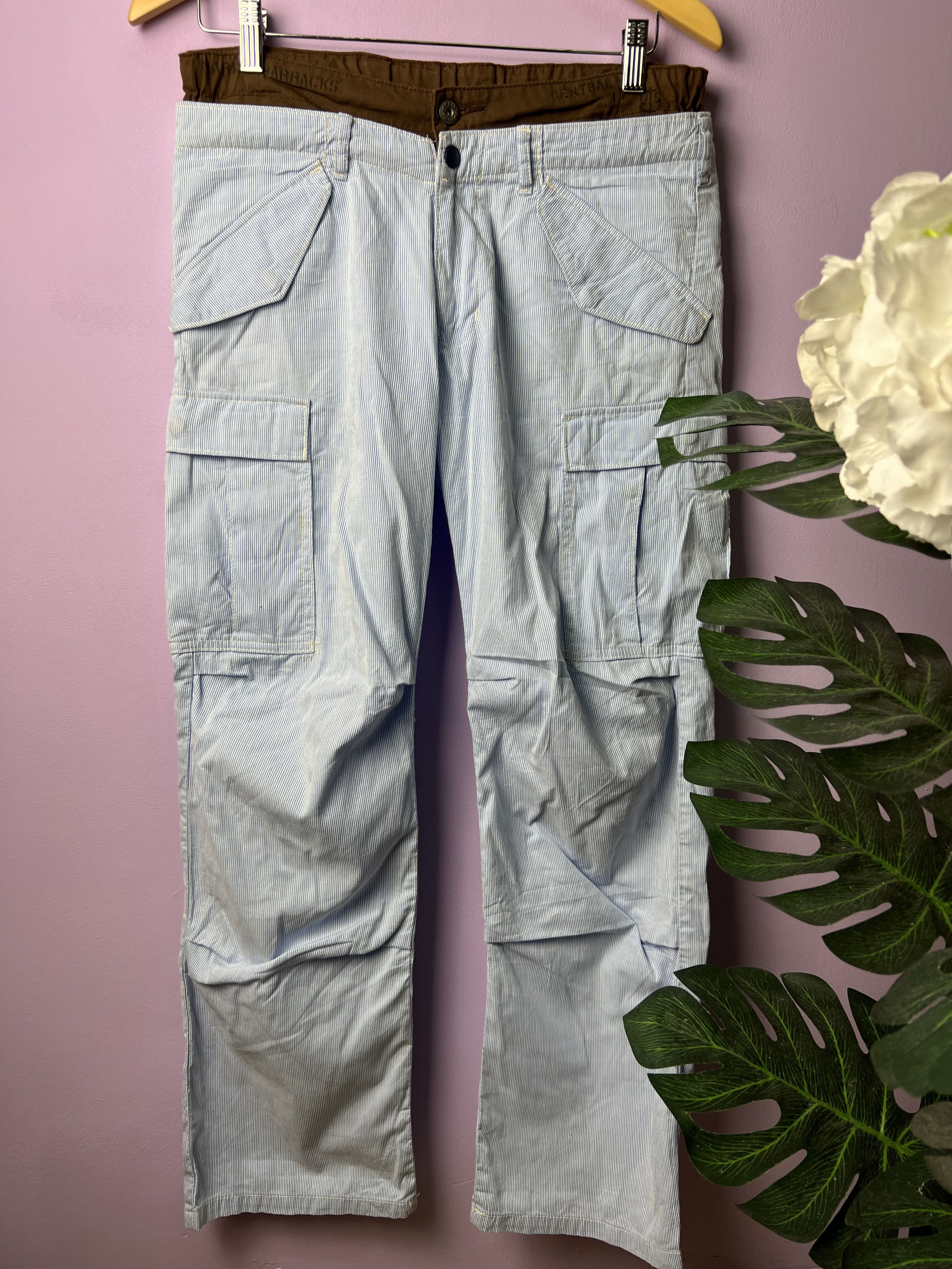 Japanese Brand 🔥Denim Dungaree Marine Double Waist Cargo Pants Size US 31 - 2 Thumbnail