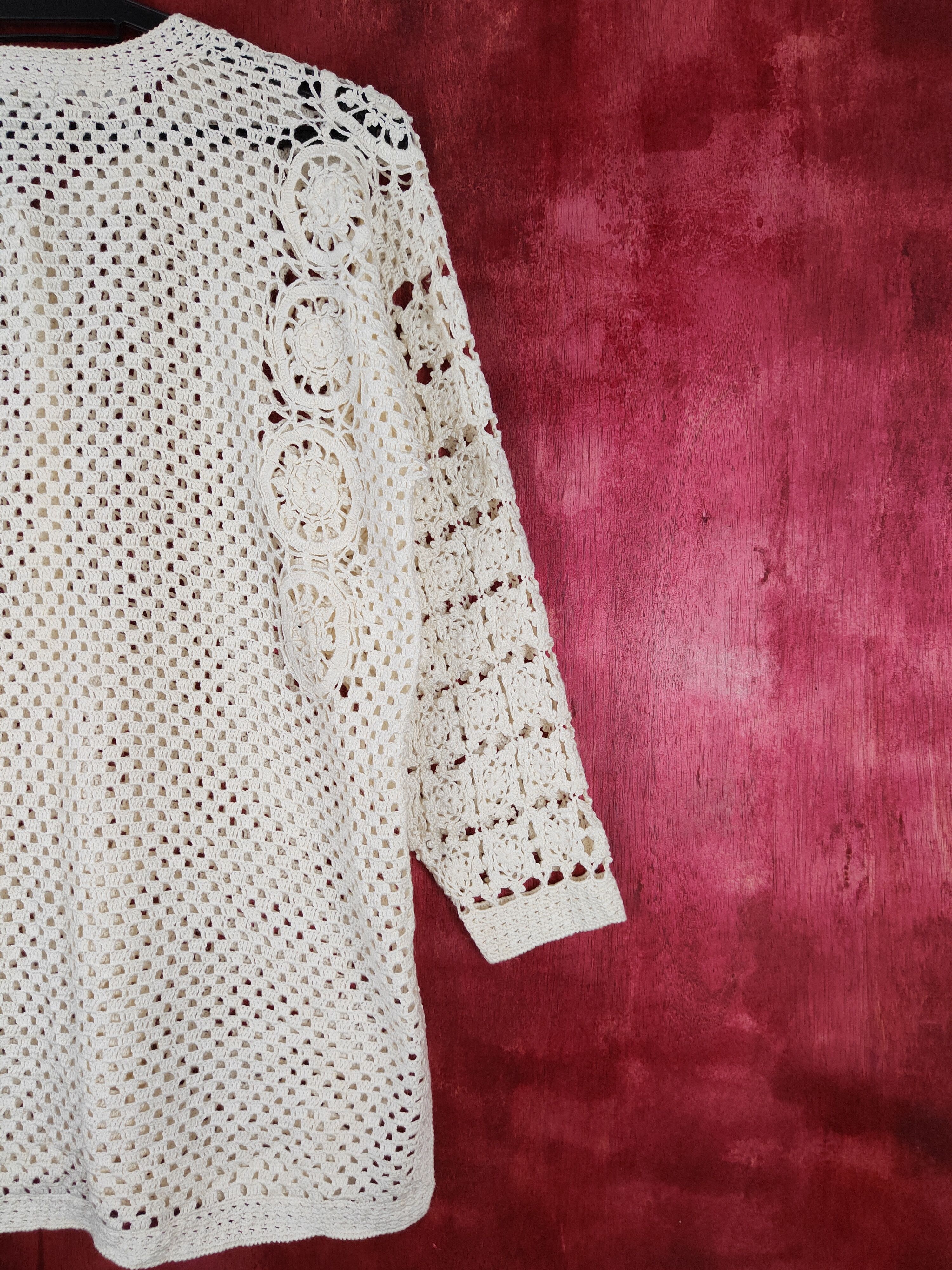Vintage Royal City Cream crochet meshnet Knitwear Cardigan #5919 Size L / US 10 / IT 46 - 9 Thumbnail