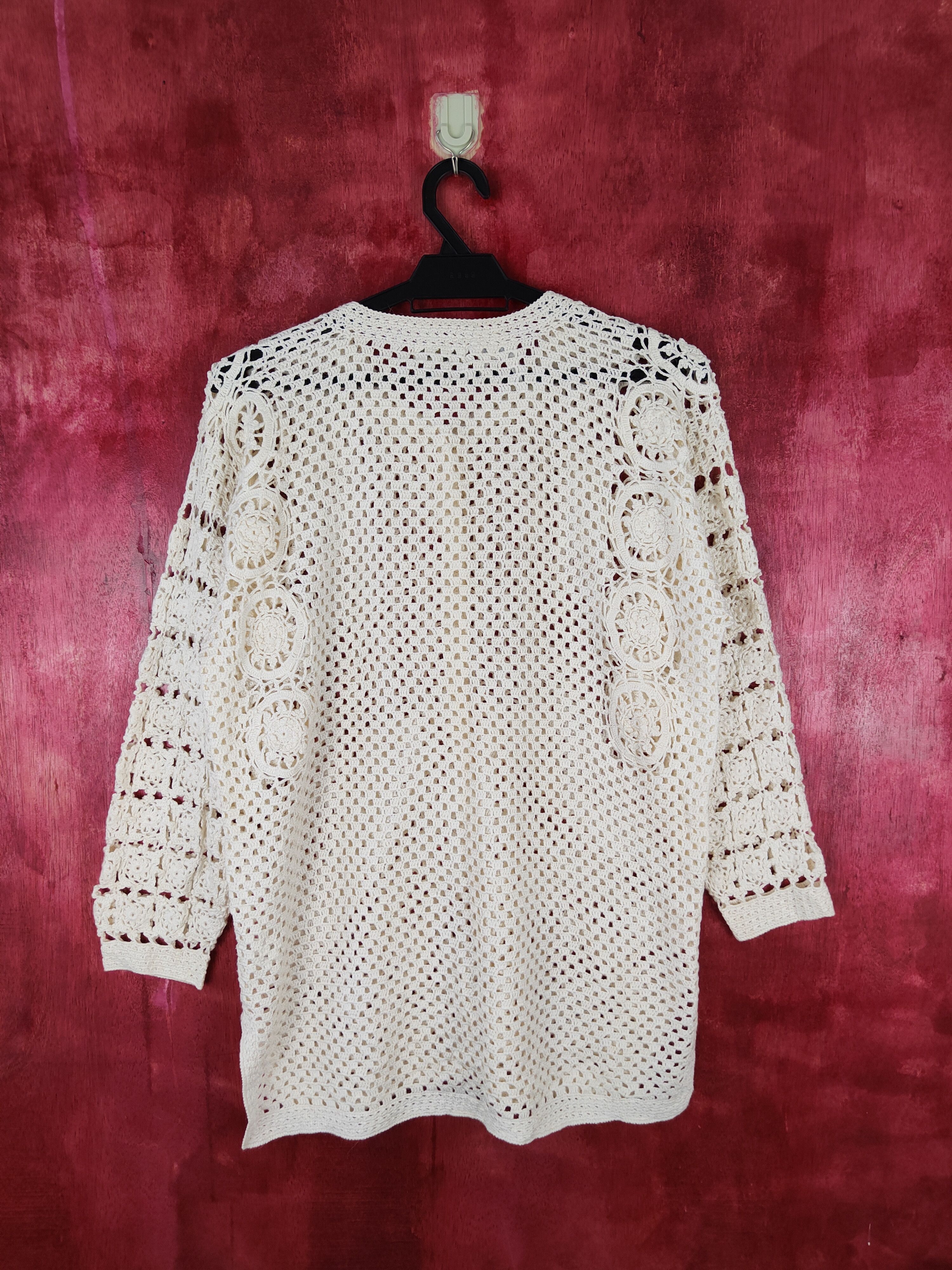 Vintage Royal City Cream crochet meshnet Knitwear Cardigan #5919 Size L / US 10 / IT 46 - 7 Thumbnail