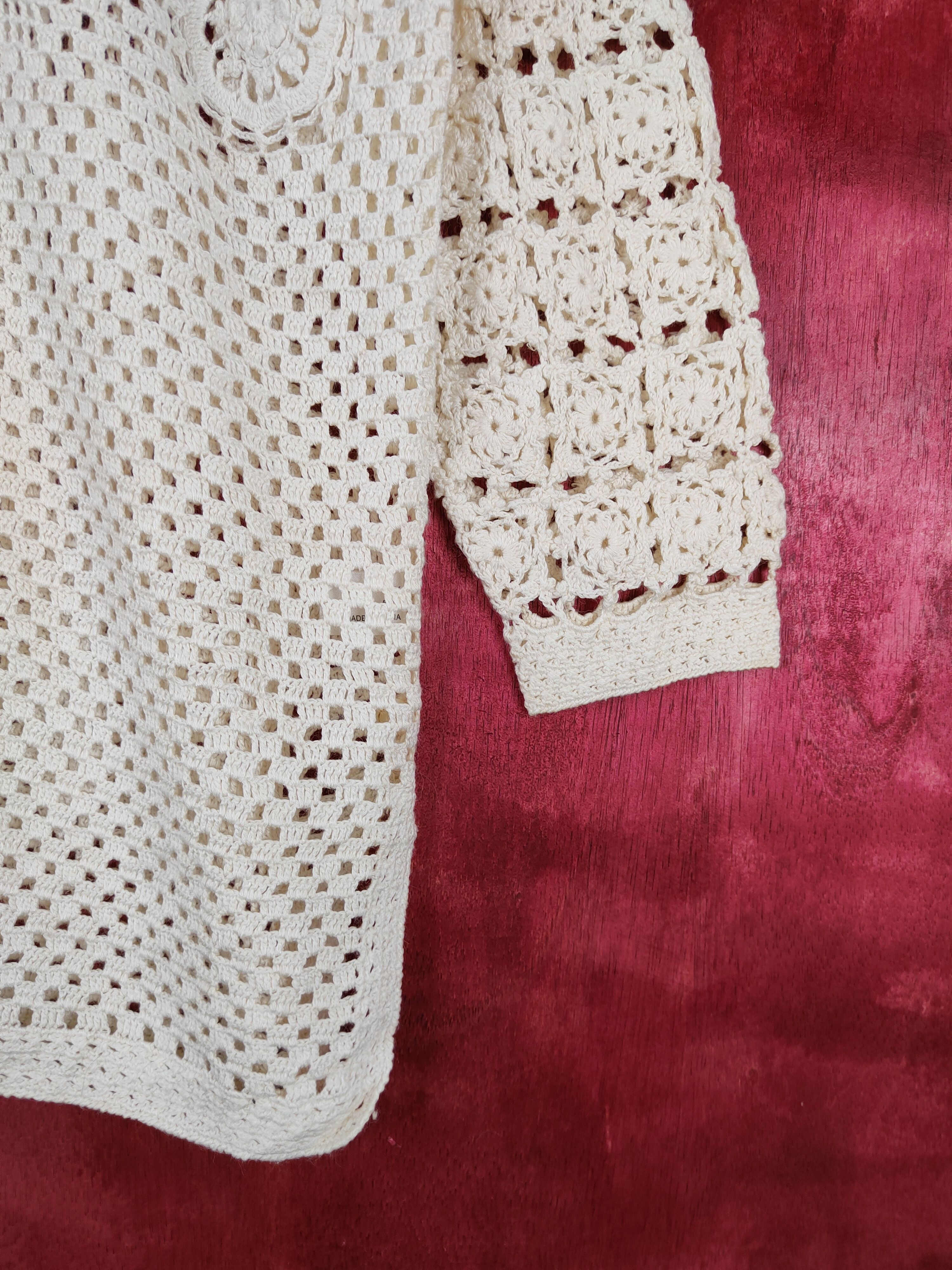 Vintage Royal City Cream crochet meshnet Knitwear Cardigan #5919 Size L / US 10 / IT 46 - 6 Thumbnail