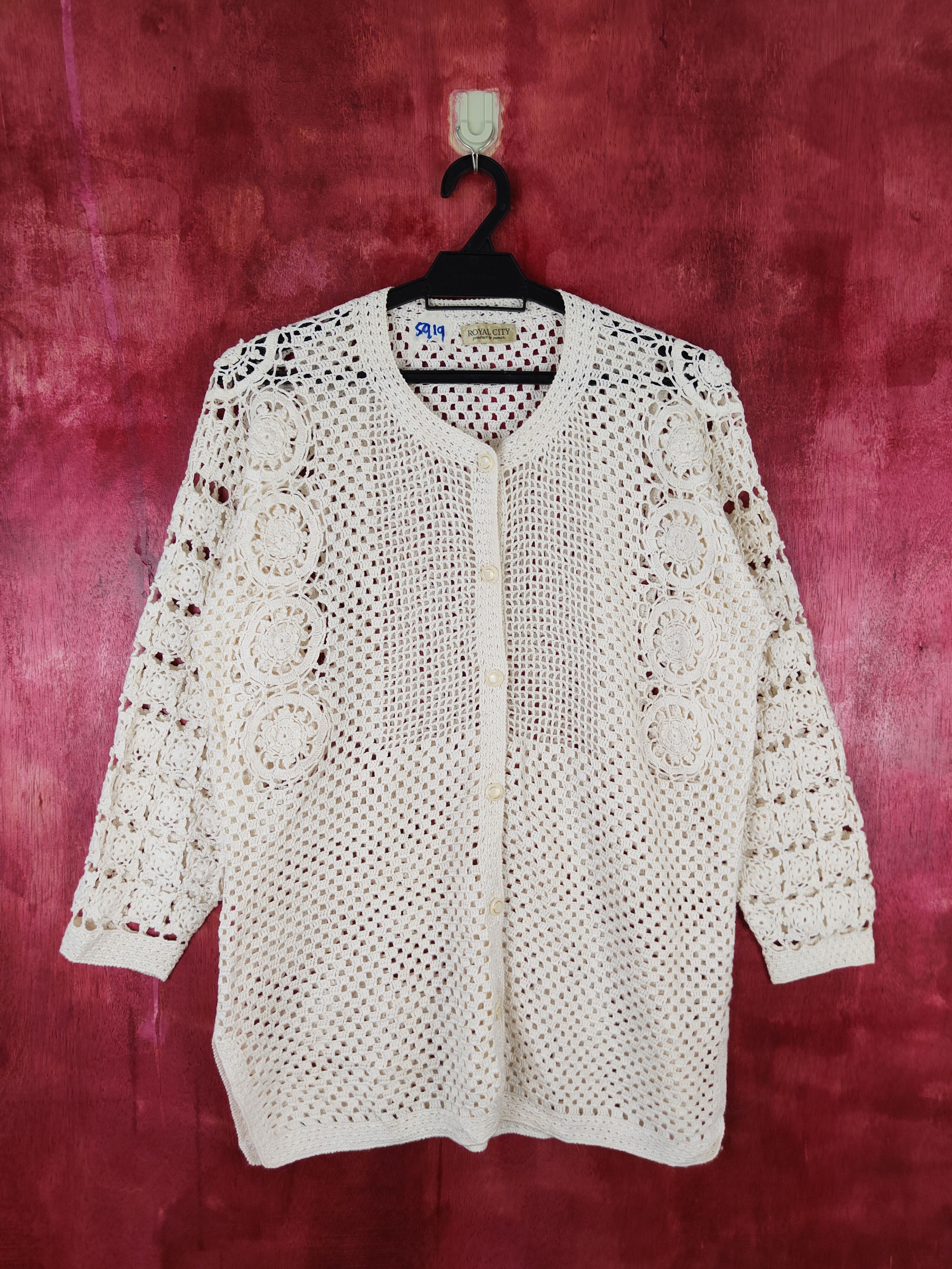 Royal City Cream crochet meshnet Knitwear Cardigan #5919