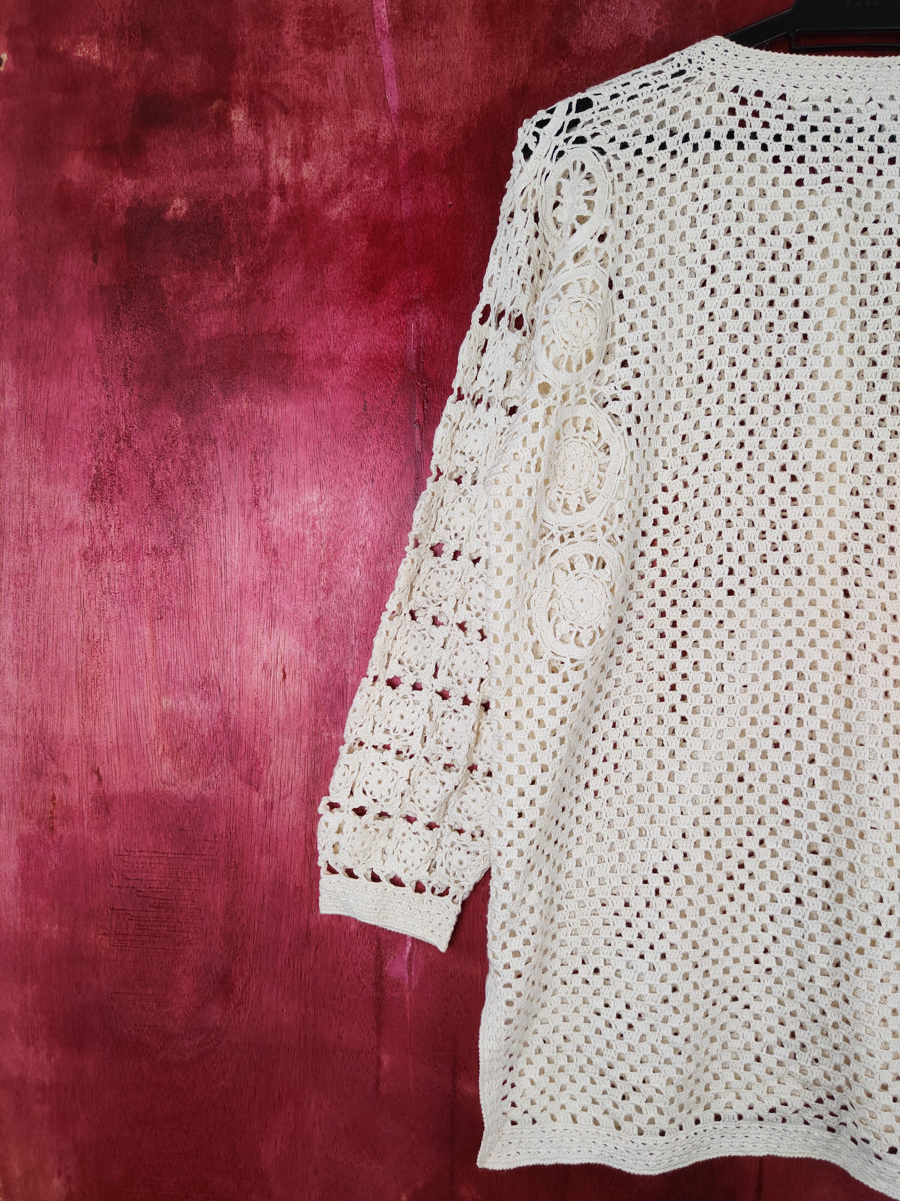 Vintage Royal City Cream crochet meshnet Knitwear Cardigan #5919 Size L / US 10 / IT 46 - 8 Thumbnail