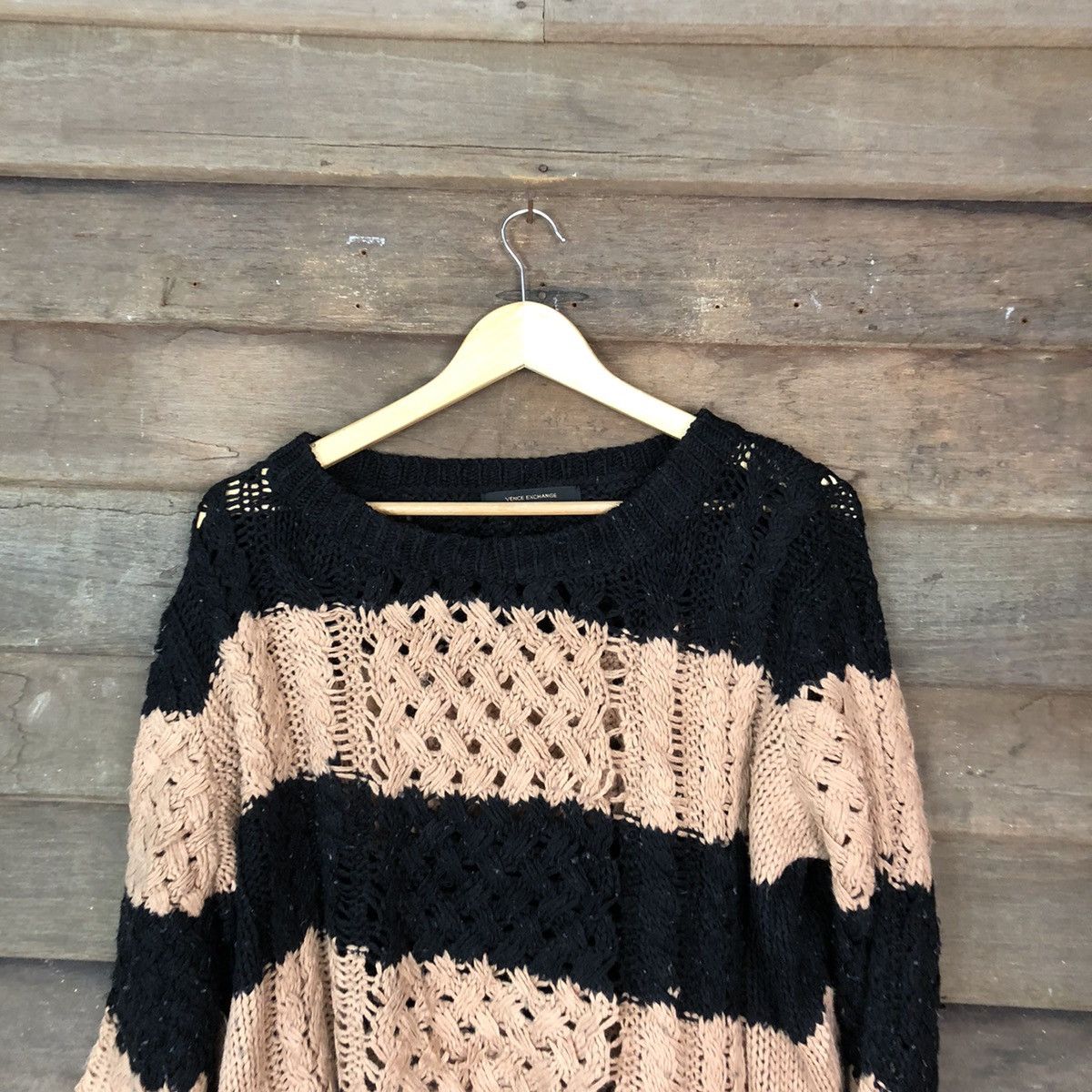 Aran Isles Knitwear × Japanese Brand × OVER THE STRiPES Vience Exchance meshnet Stripe crochet Knitwear #6805 Size S / US 4 / IT 40 - 2 Thumbnail