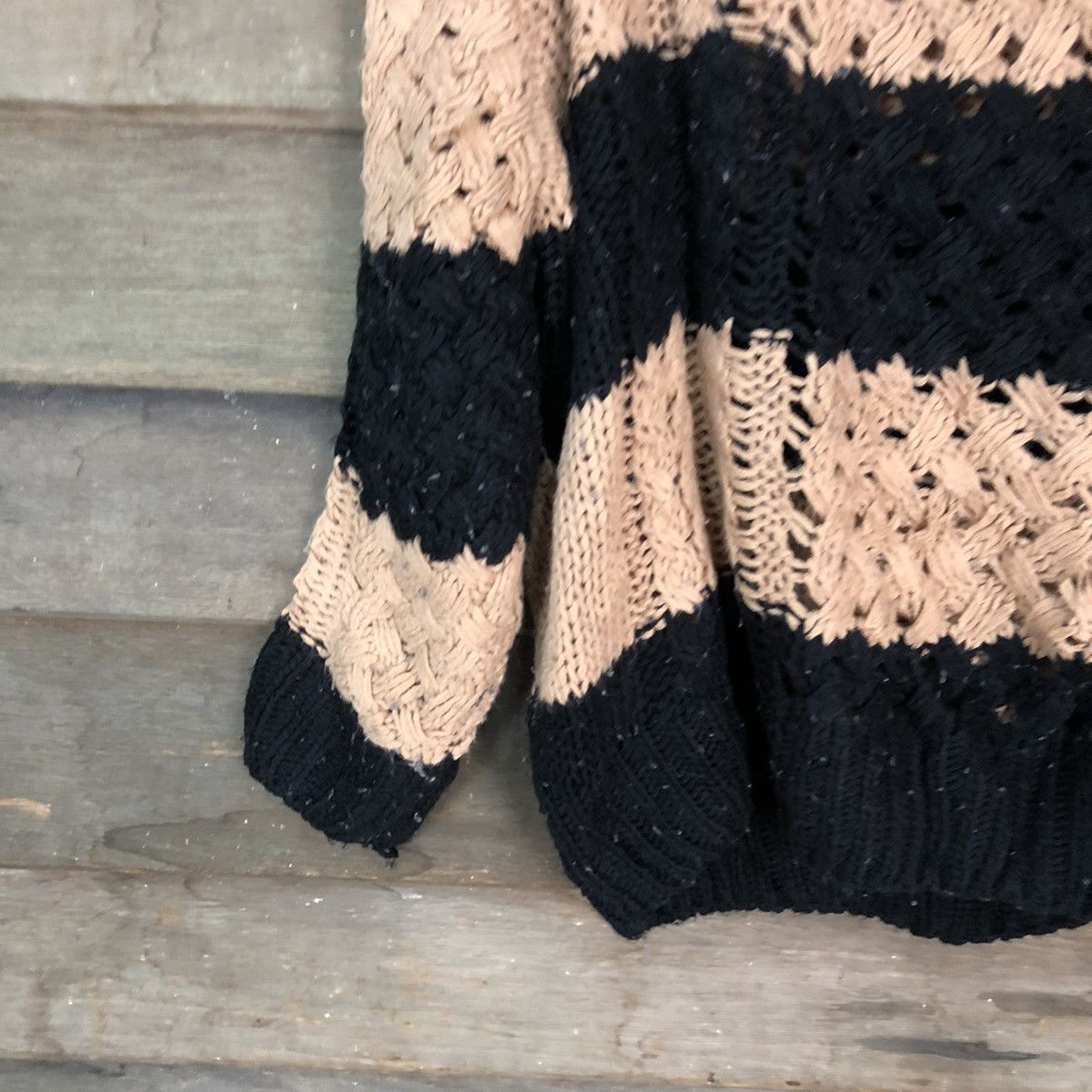 Aran Isles Knitwear × Japanese Brand × OVER THE STRiPES Vience Exchance meshnet Stripe crochet Knitwear #6805 Size S / US 4 / IT 40 - 4 Thumbnail