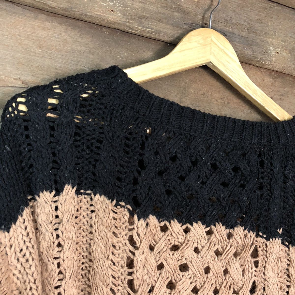 Aran Isles Knitwear × Japanese Brand × OVER THE STRiPES Vience Exchance meshnet Stripe crochet Knitwear #6805 Size S / US 4 / IT 40 - 9 Thumbnail