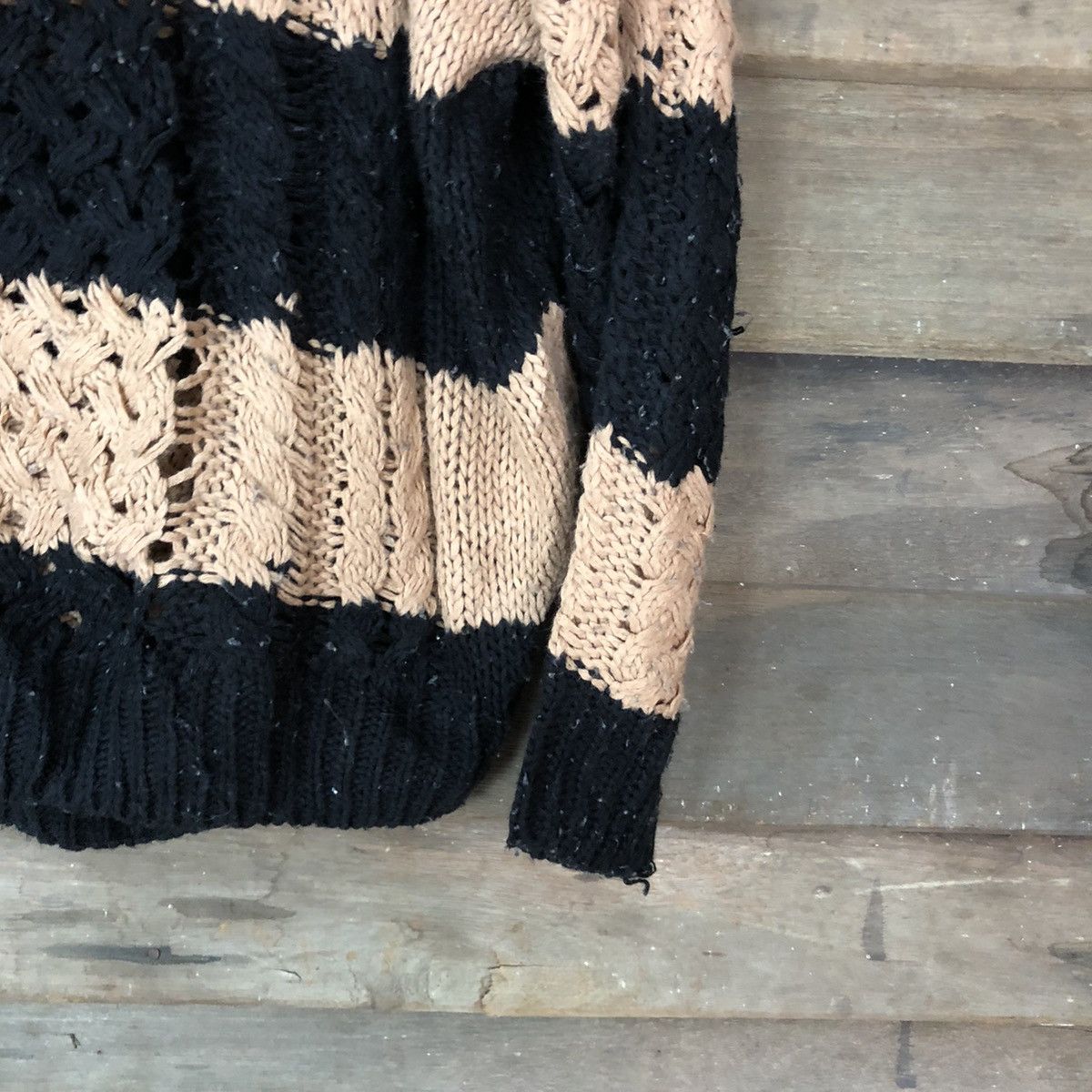 Aran Isles Knitwear × Japanese Brand × OVER THE STRiPES Vience Exchance meshnet Stripe crochet Knitwear #6805 Size S / US 4 / IT 40 - 5 Thumbnail