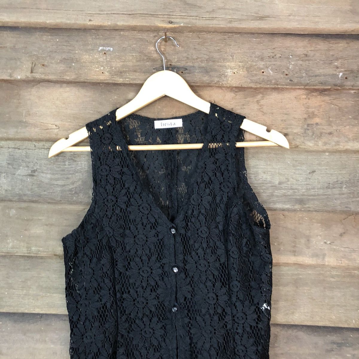 Vintage Fiesta Black sleeveless vest crochet knitwear #6811 Size S / US 4 / IT 40 - 2 Thumbnail