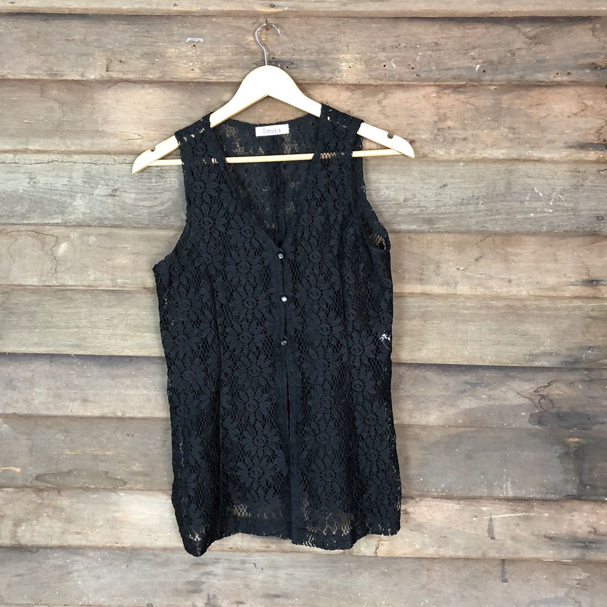 Vintage Fiesta Black sleeveless vest crochet knitwear #6811 Size S / US 4 / IT 40 - 1 Thumbnail