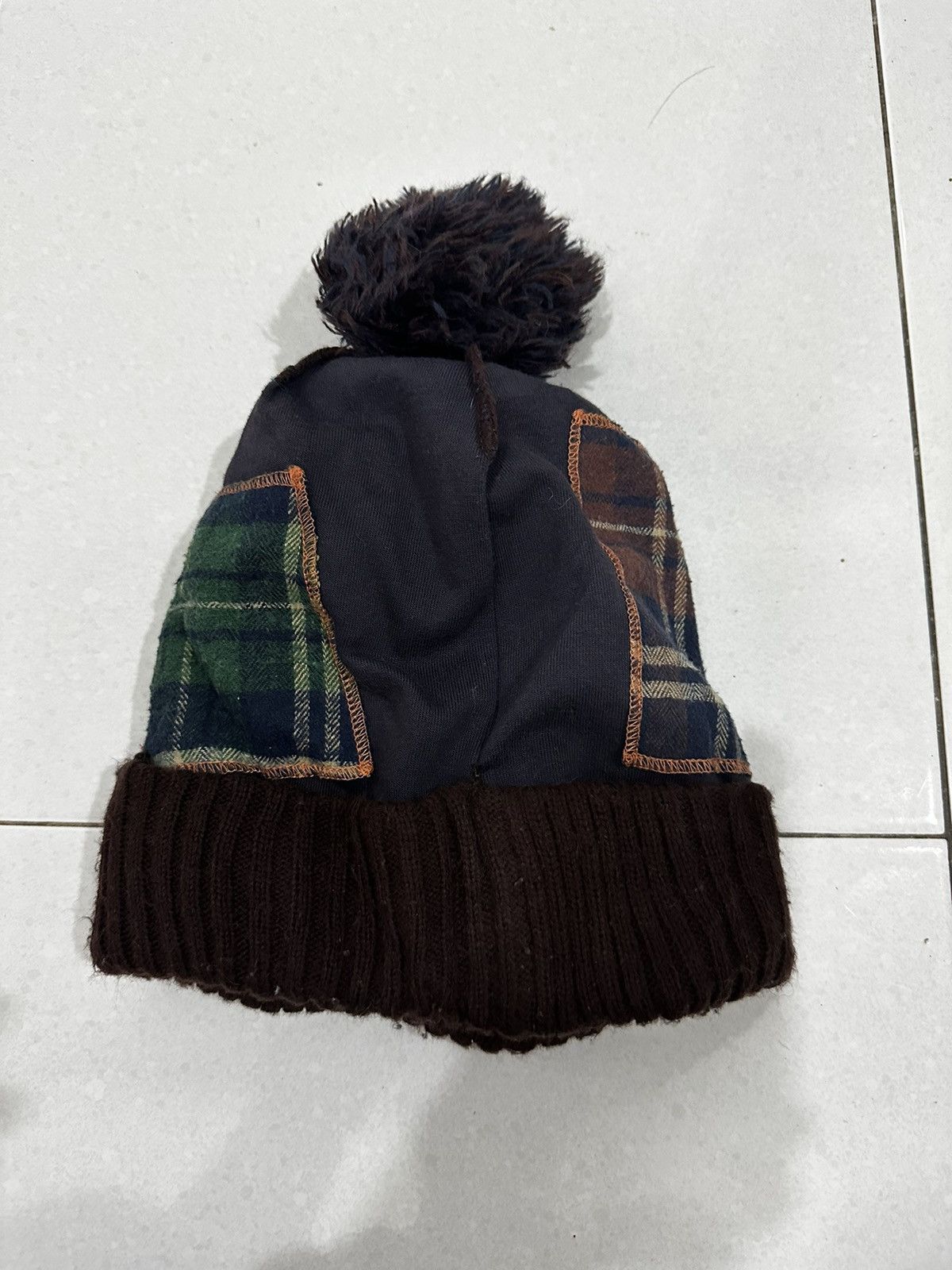 Japanese Brand Patchwork Plaid Beanie Size ONE SIZE - 2 Thumbnail