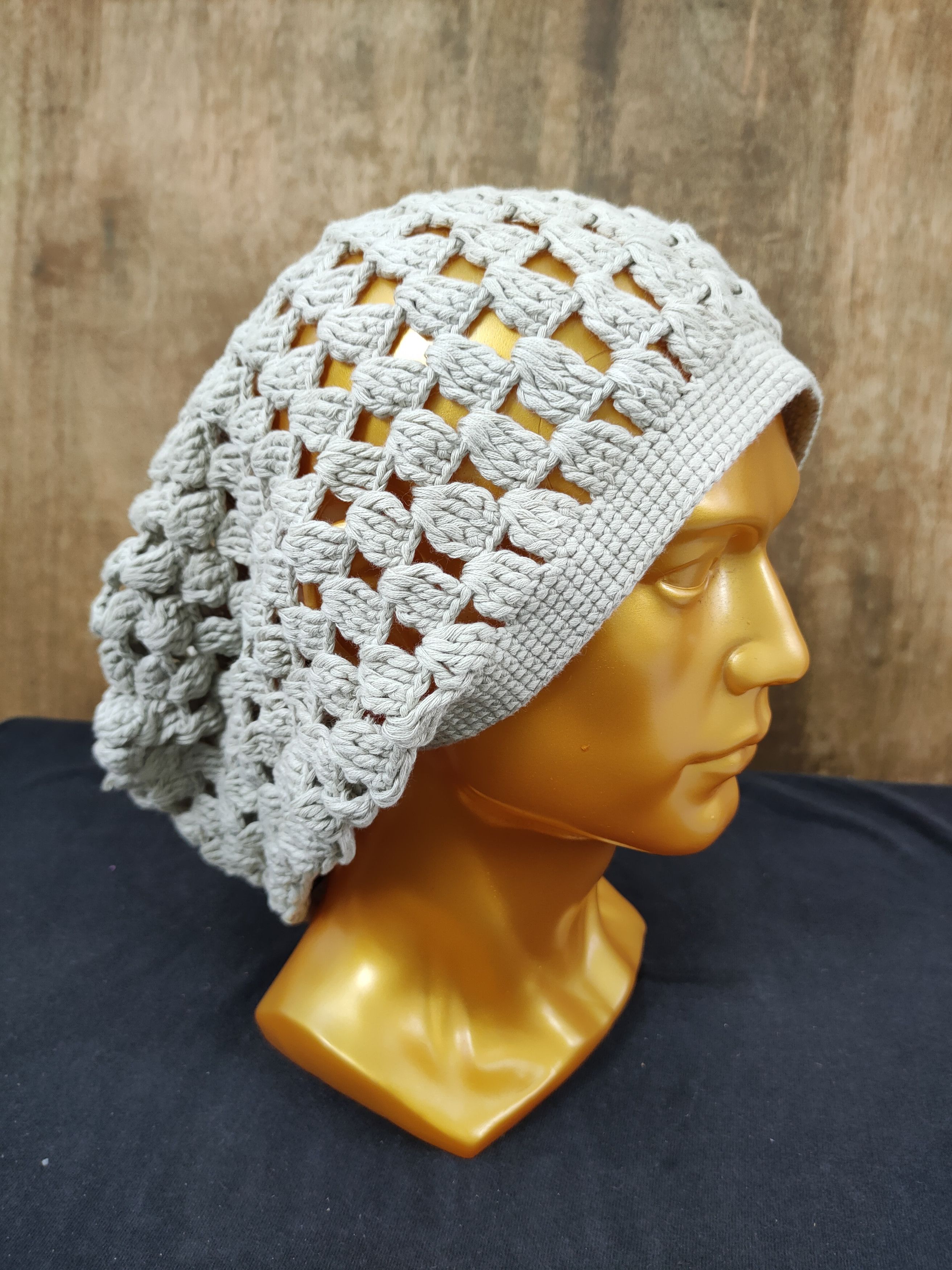 image of Homespun Knitwear x Vintage Japanese Crochet Grey Mesh Net Knit Beanie Vintage 180, Men's