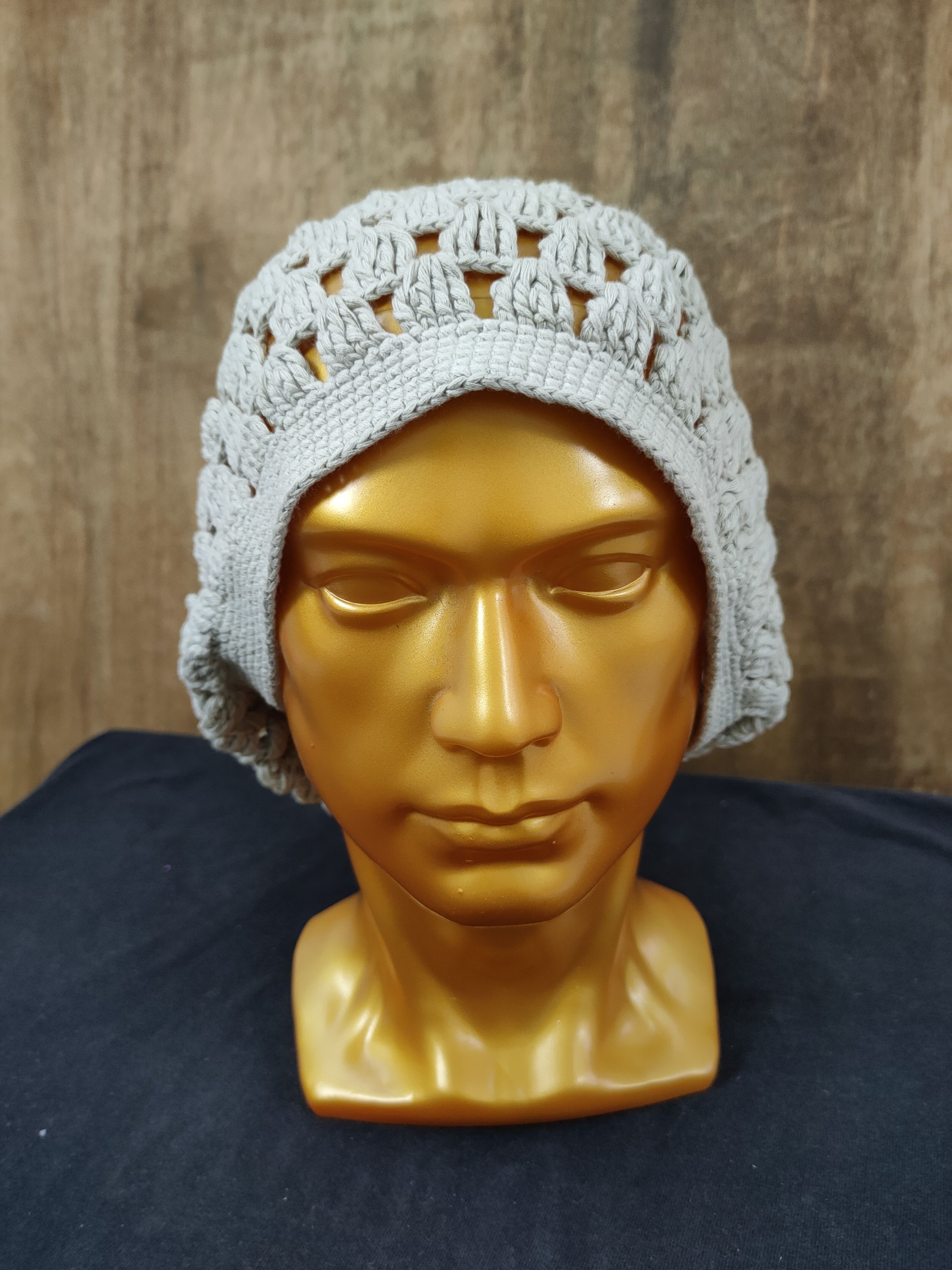 Homespun Knitwear Japanese crochet grey mesh net knit beanie vintage #180 Size ONE SIZE - 2 Thumbnail