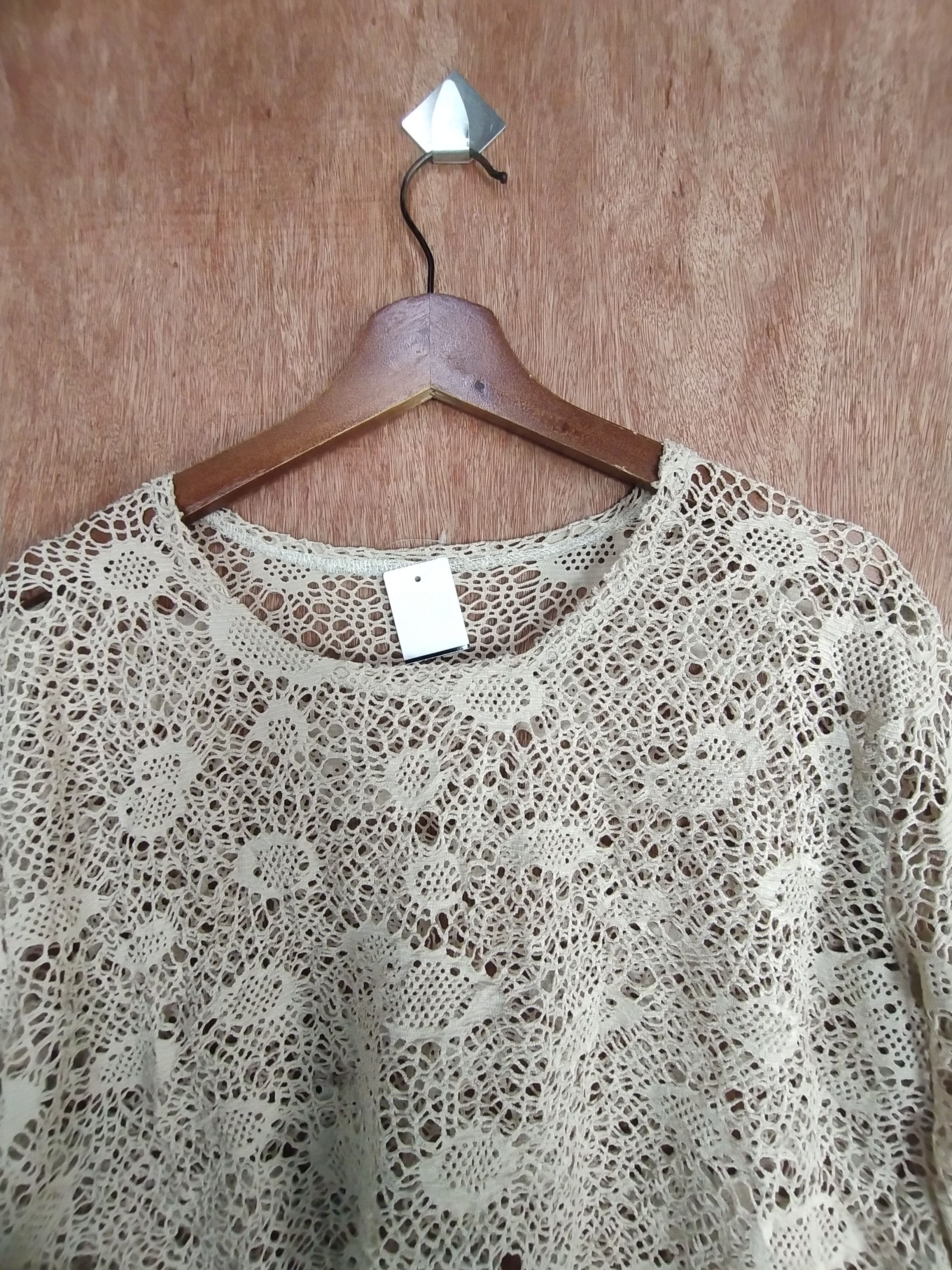 Vintage Japan crochet mesh net Cream knitwear #S018 Size US M / EU 48-50 / 2 - 2 Thumbnail