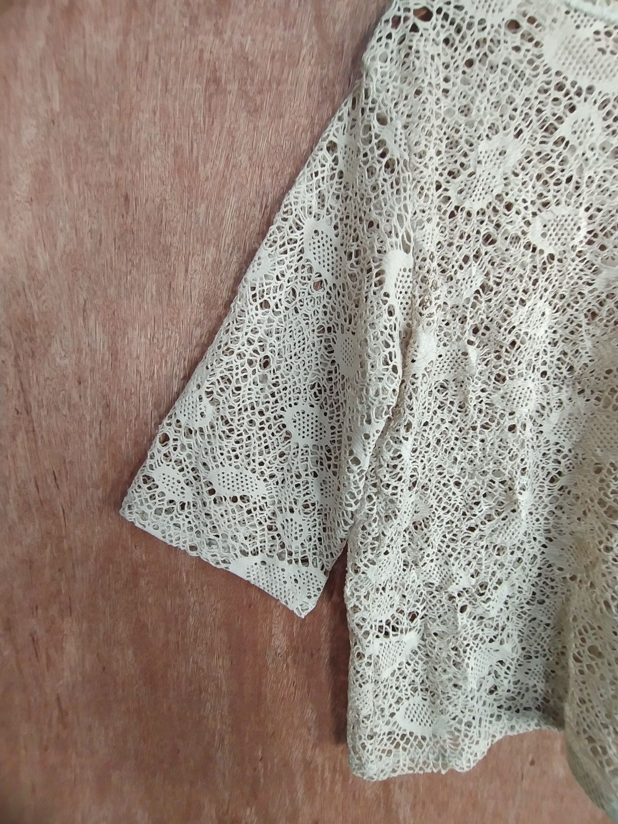Vintage Japan crochet mesh net Cream knitwear #S018 Size US M / EU 48-50 / 2 - 3 Thumbnail