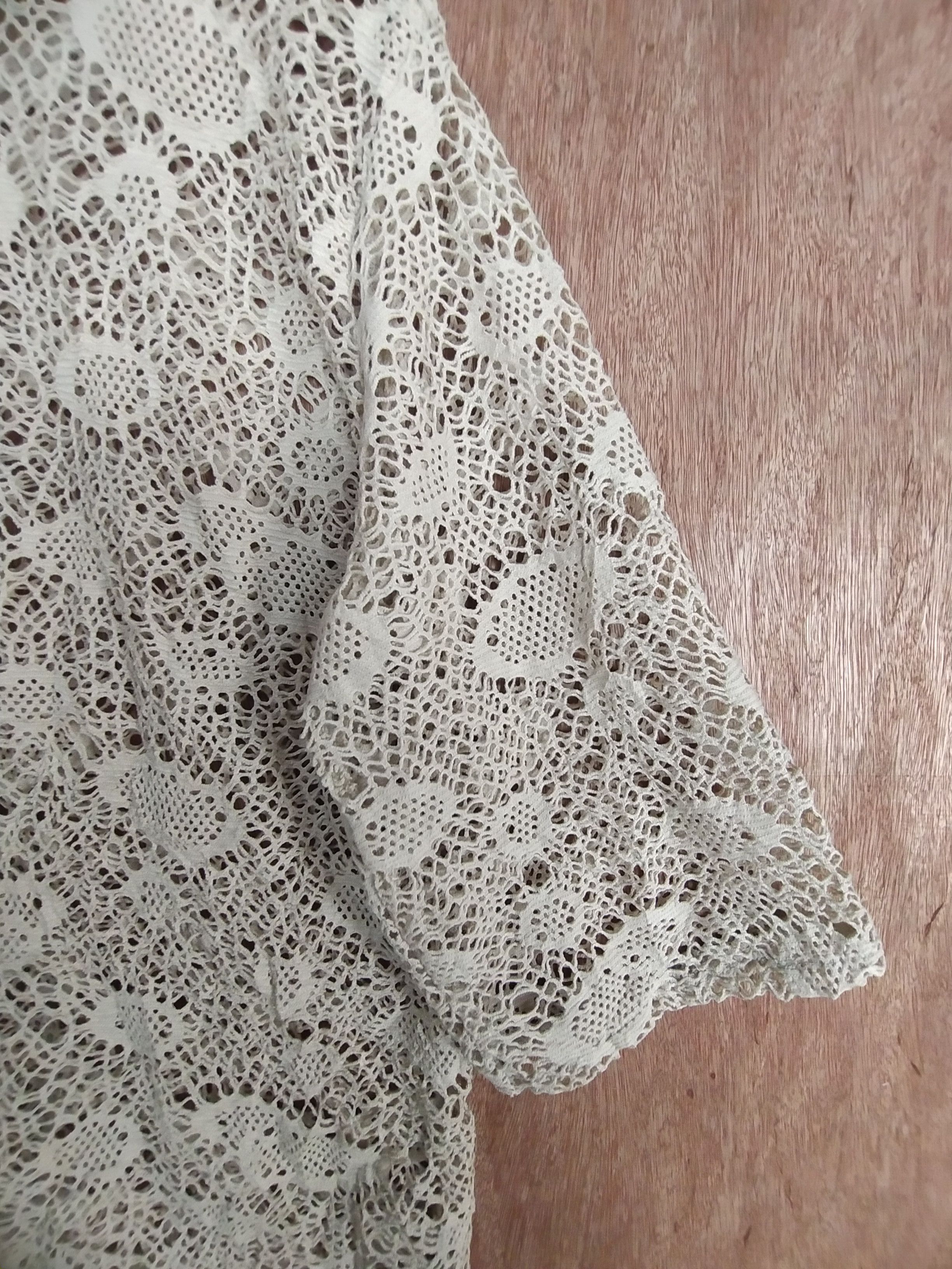 Vintage Japan crochet mesh net Cream knitwear #S018 Size US M / EU 48-50 / 2 - 6 Thumbnail