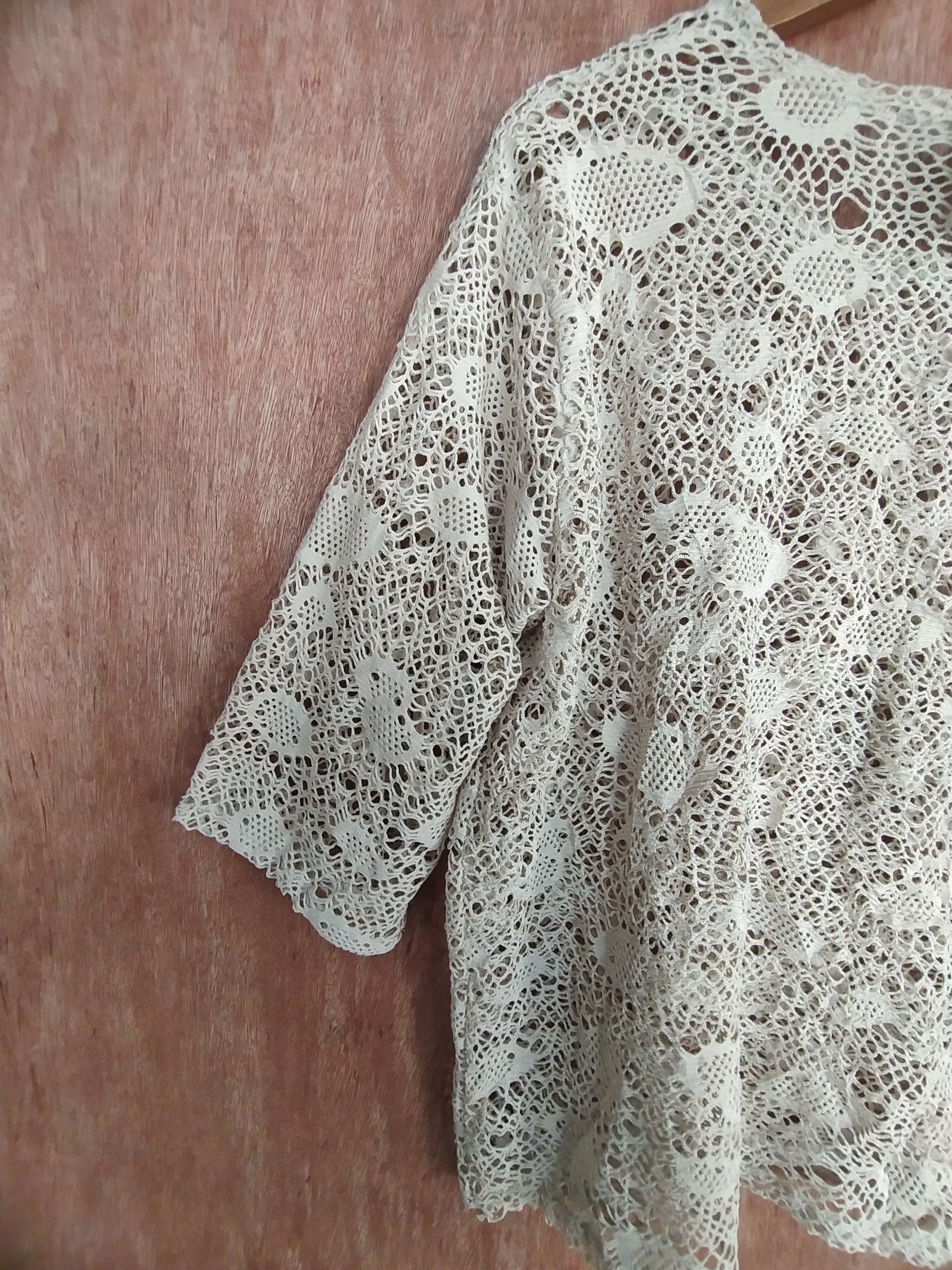 Vintage Japan crochet mesh net Cream knitwear #S018 Size US M / EU 48-50 / 2 - 5 Thumbnail