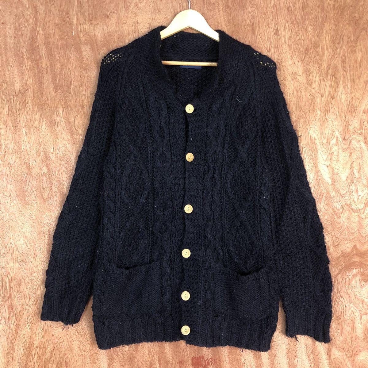 image of Homespun Knitwear x Ships Dark Blue Mesh Net Japan Knitwear C600, Men's (Size Medium)