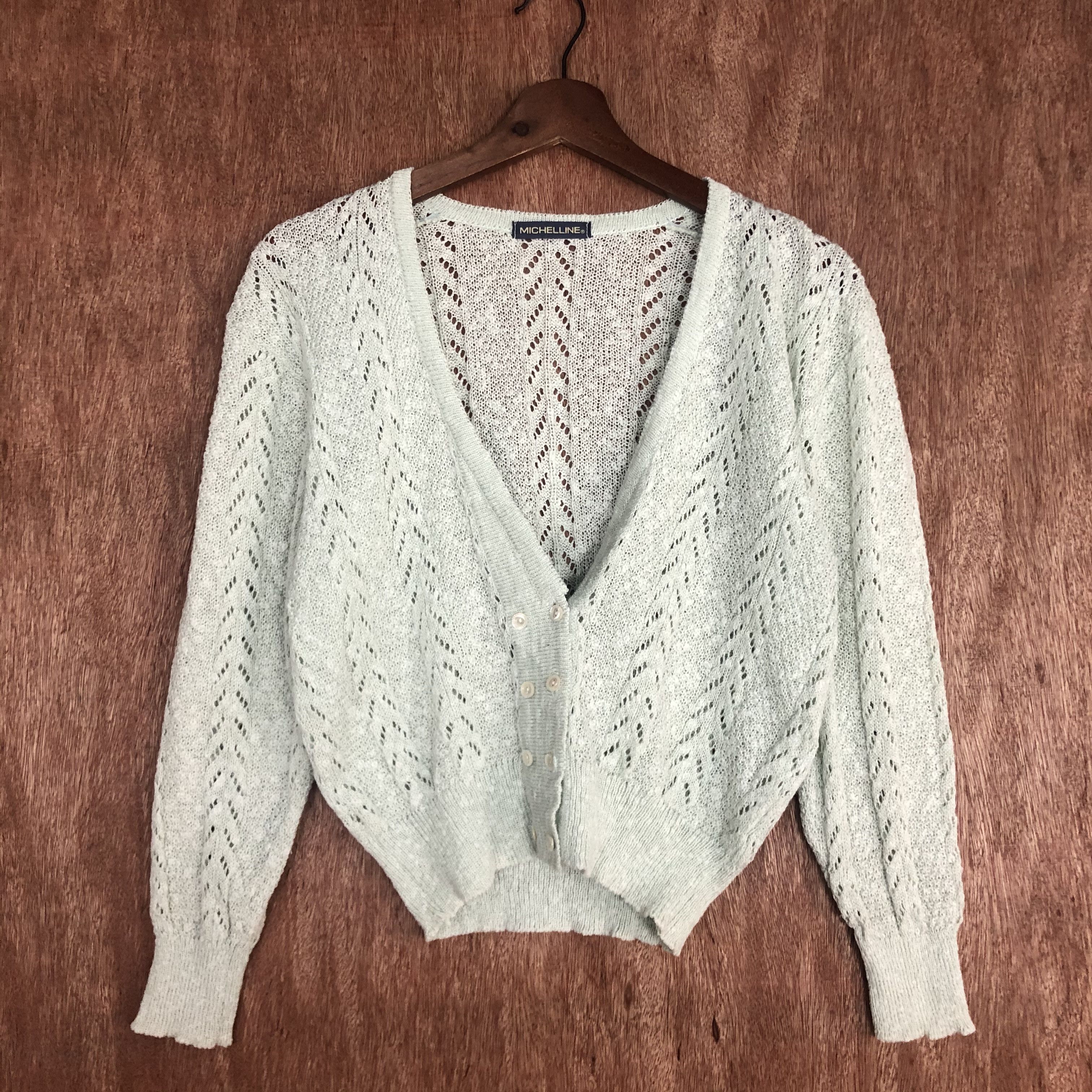 Japanese Brand Michelline White Cardigan crochet knitwear #c456 Size S / US 4 / IT 40 - 4 Thumbnail