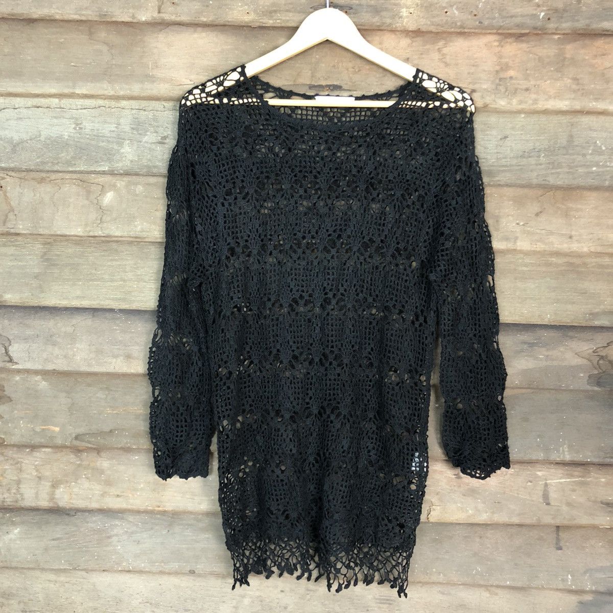 image of Homespun Knitwear El Viento Black Mesh Net Crochet Sexy Knitwear C674, Women's (Size Medium)