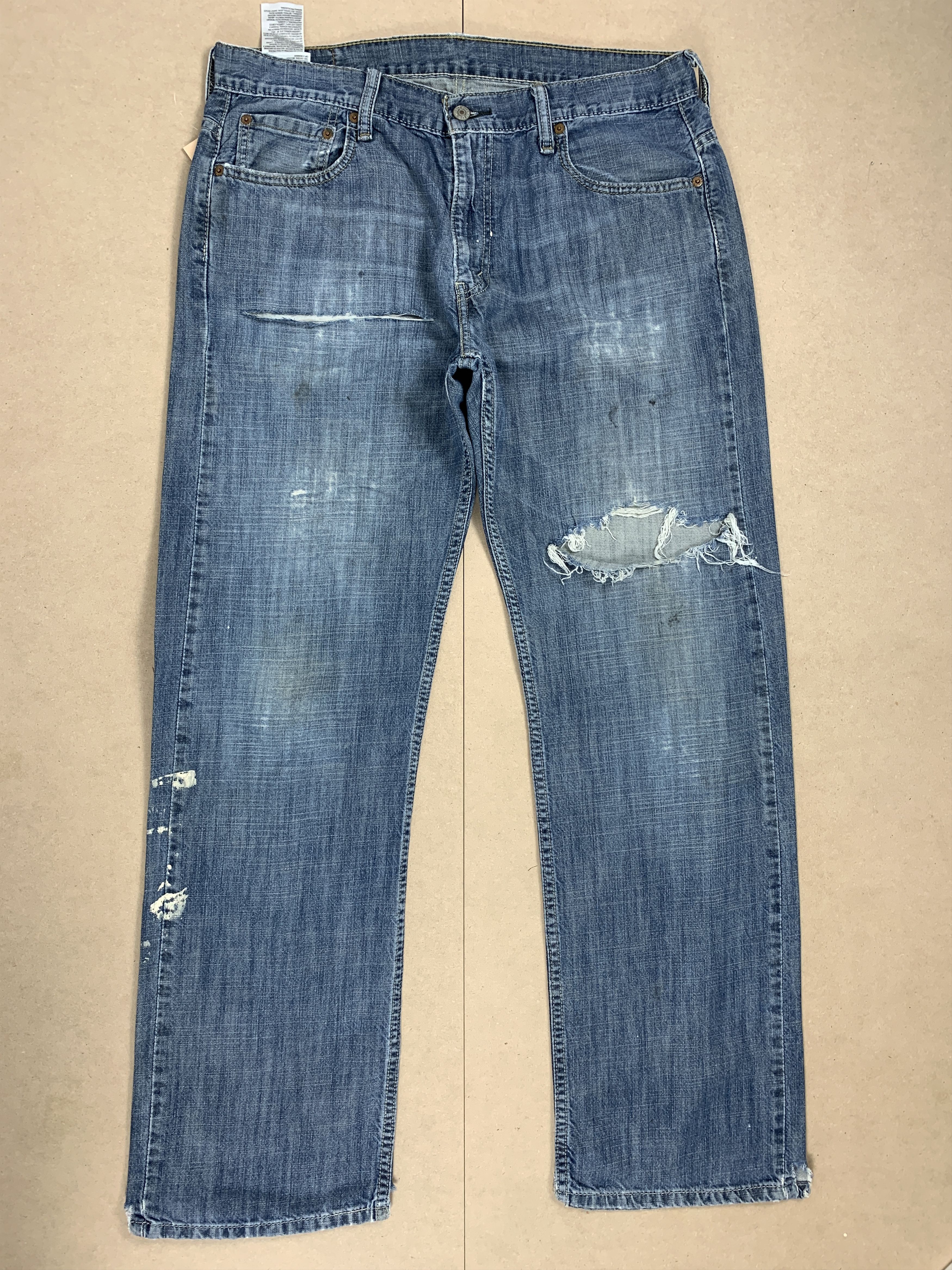 image of Levis x Vintage Levi's 569 Straight Cut Faded Mid Wash Distressed in Blue Denim, Men's (Size 35)