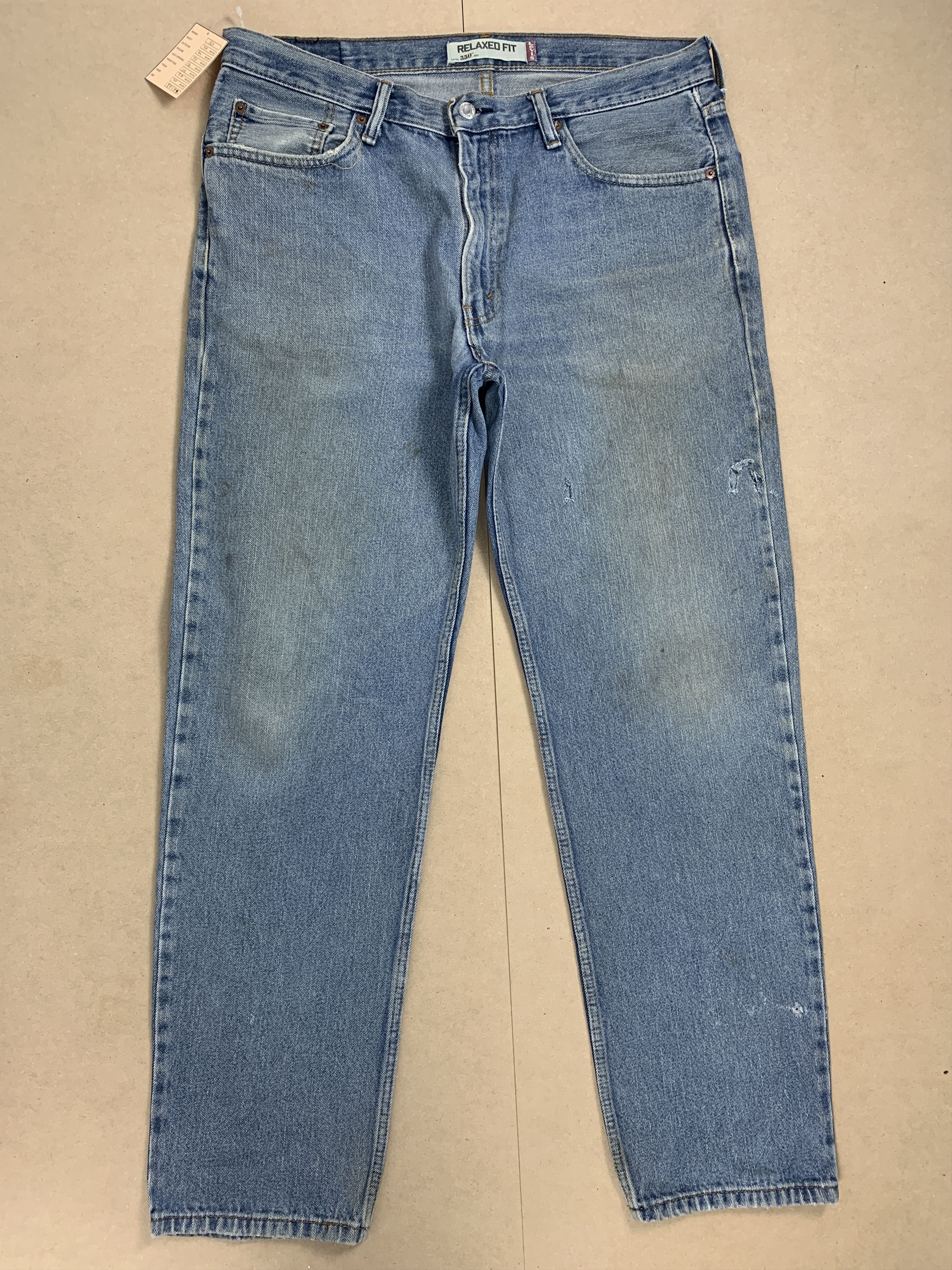 image of Levis 550 Faded Relaxed Fit Distressed Blue Jeans in Blue Denim, Men's (Size 37)
