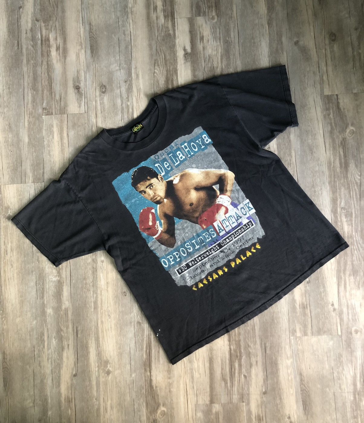 image of Rap Tees x Vintage 1997 Oscar De La Hoya Tee in Black, Men's (Size XL)