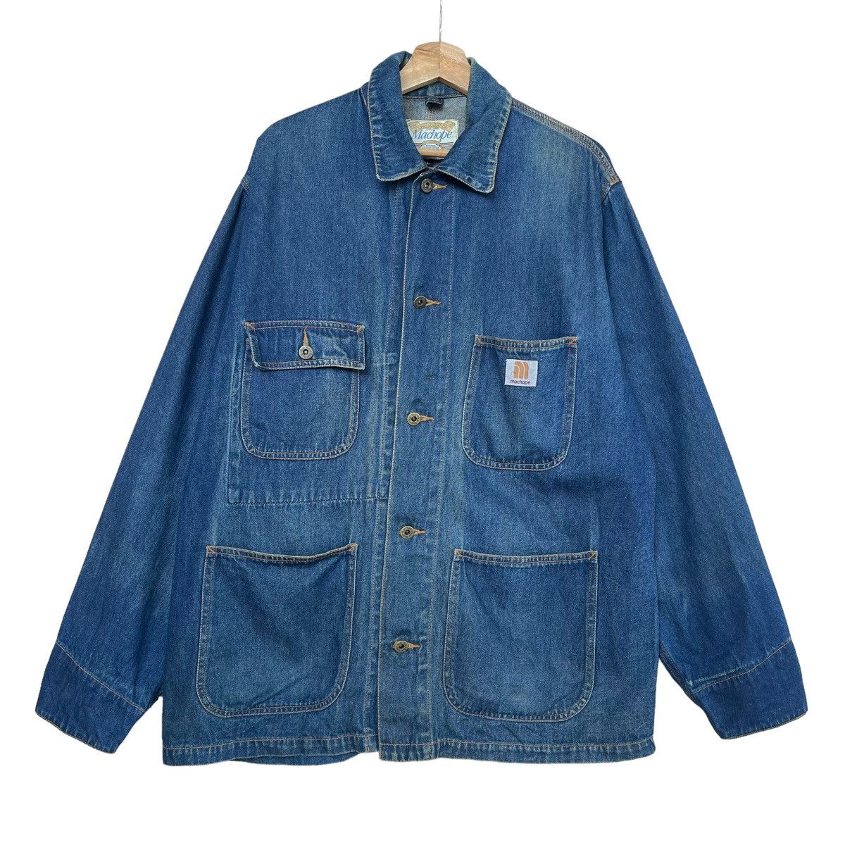image of Denim Jacket Vintage 80's Machope Chore Jeans Jacket. in Denim, Men's (Size Large)