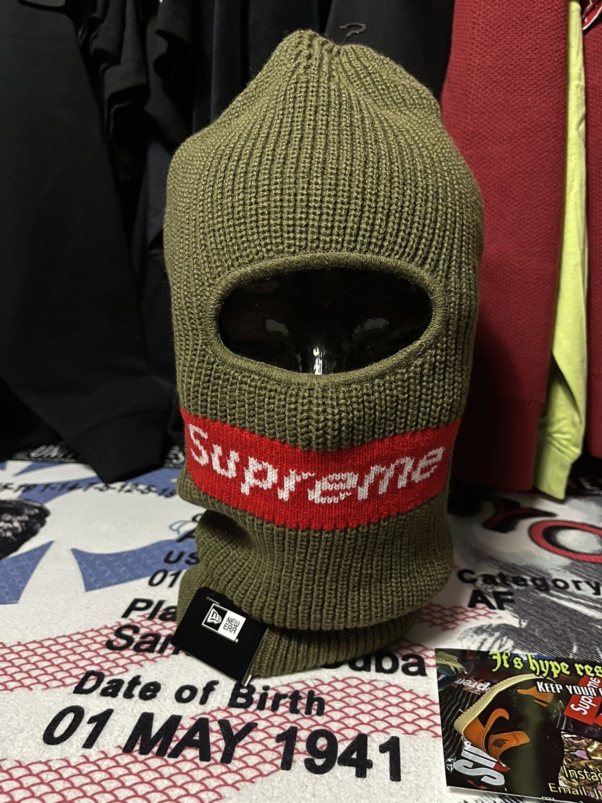 AUTHENTIC SUPREME x NEW ERA BOX LOGO BALACLAVA OLIVE MENS NEW FACE MASK