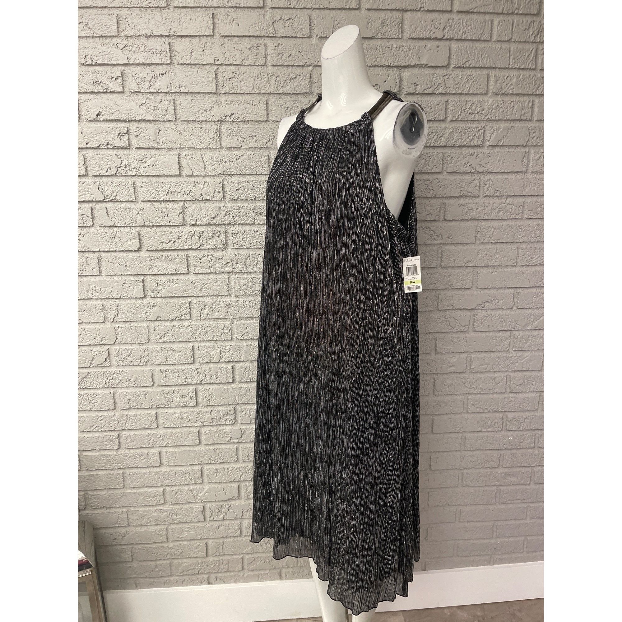 Alfani Black / Sliver Shimmer Halter Midi Dress Size 18 NWT
