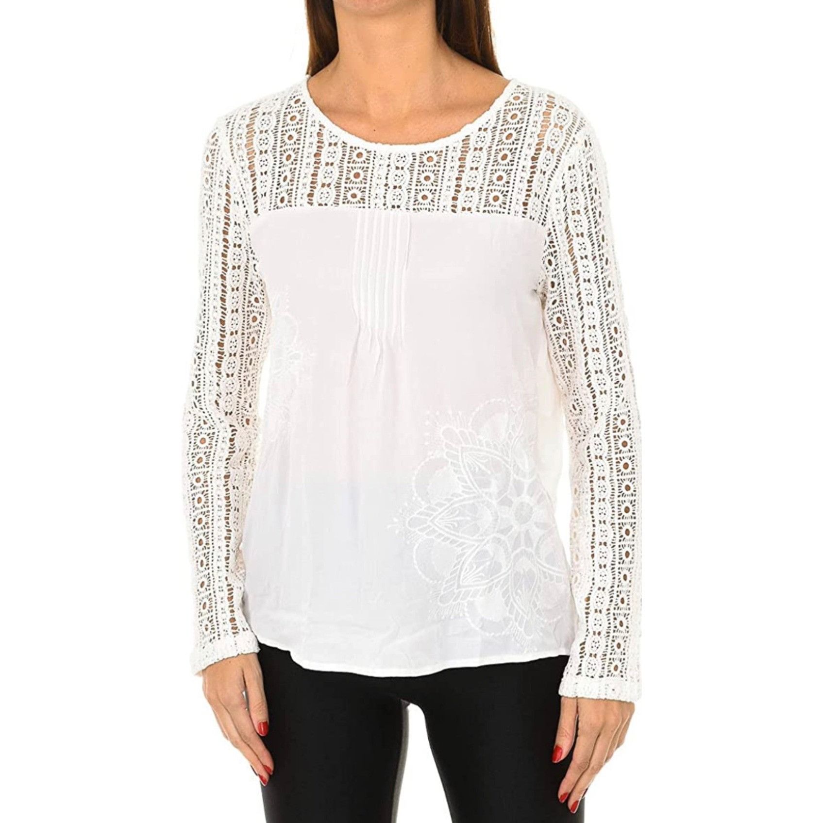 Desigual Irea Embroidered Crochet Blouse Size M