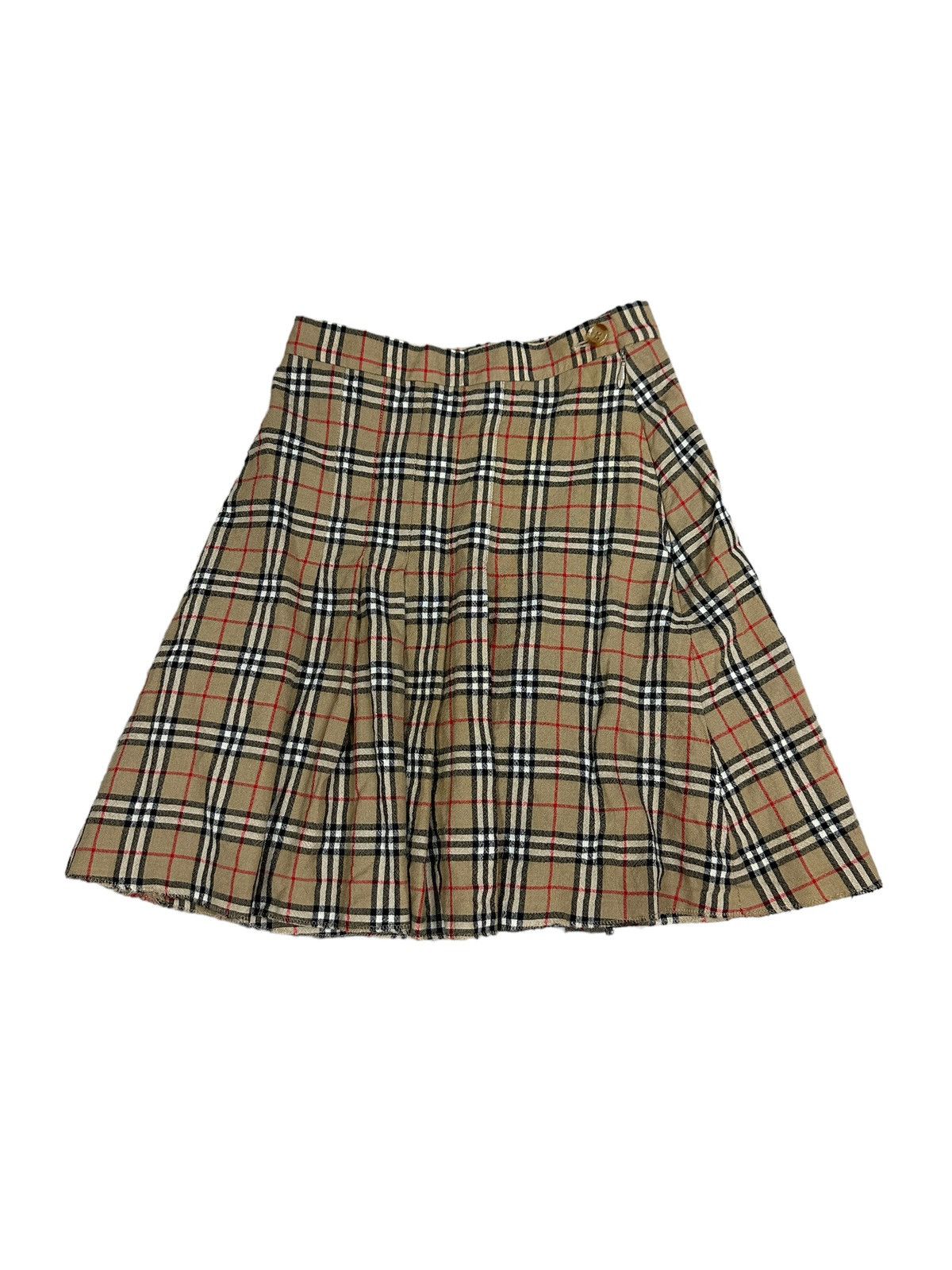 image of Burberry Nova Check Wool England Skirt in Brown, Women's (Size 22)