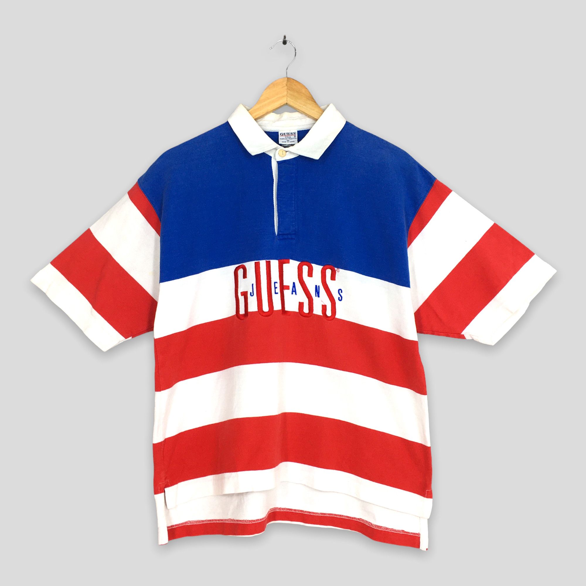 image of Asap Rocky x Guess Vintage Guess Jeans Usa Stripes Polo Shirt Medium in Striped, Men's