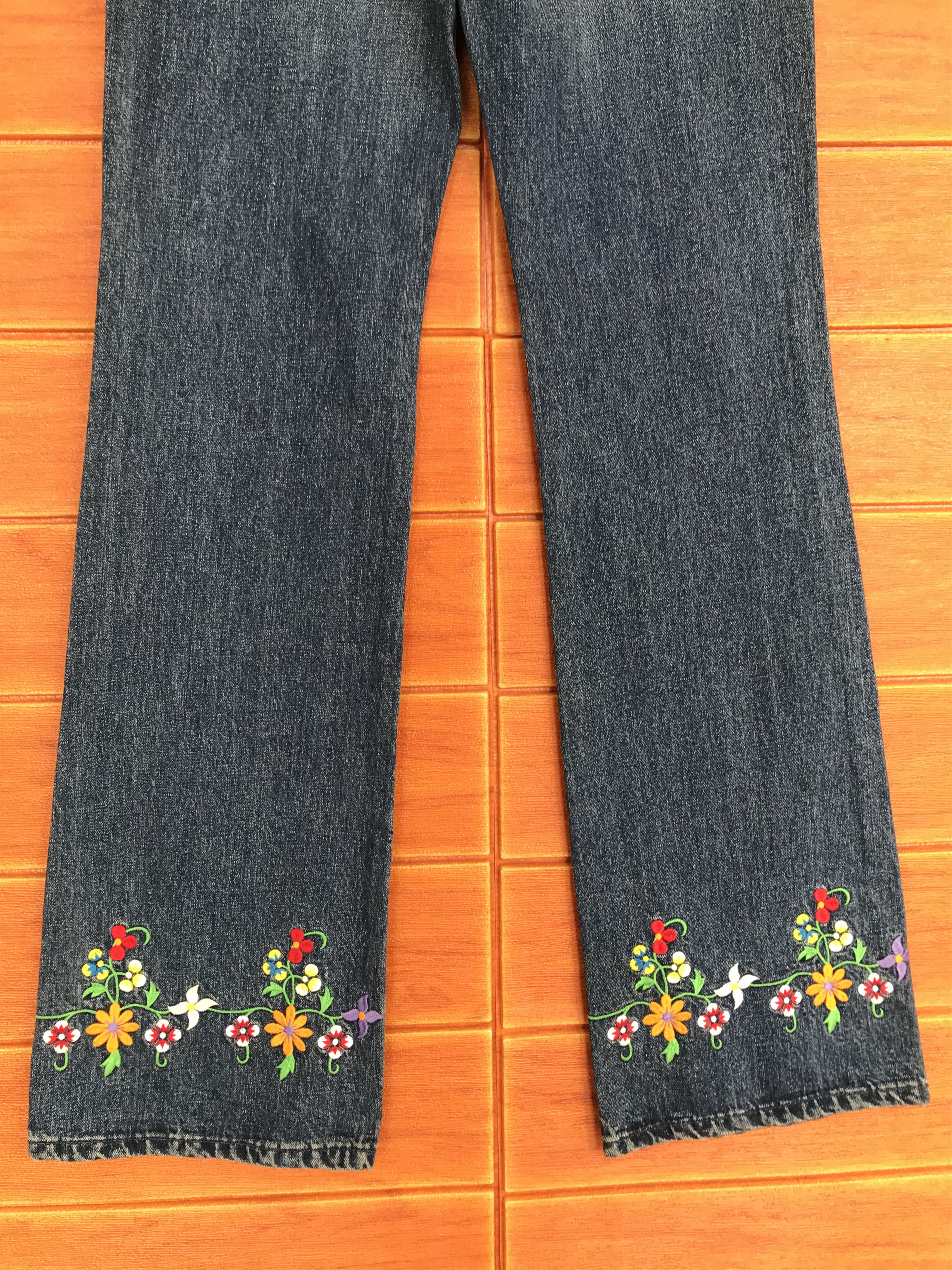 Fiorucci Flare Jeans Fiorucci Flower Embroidered Boot Cut Jeans Size US 27 - 14 Thumbnail