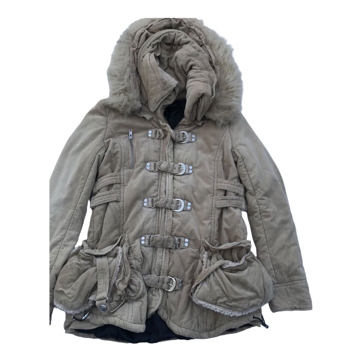 Other Backs Women Corduroy Faux Fur Hoodie Bondage Jacket Size S / US 4 / IT 40 - 3 Thumbnail
