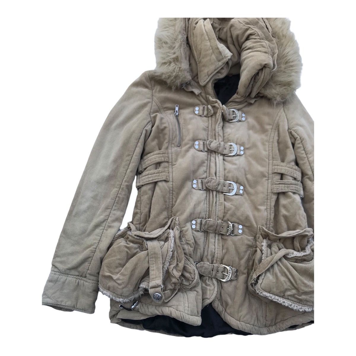 Other Backs Women Corduroy Faux Fur Hoodie Bondage Jacket Size S / US 4 / IT 40 - 2 Thumbnail