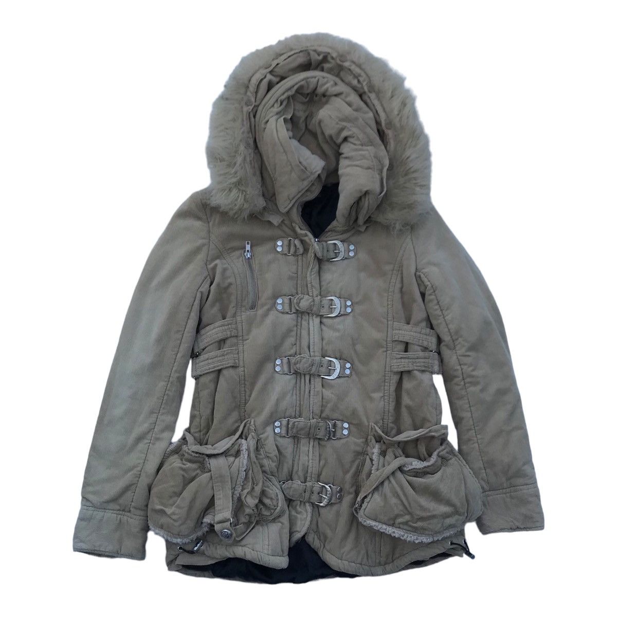 Other Backs Women Corduroy Faux Fur Hoodie Bondage Jacket Size S / US 4 / IT 40 - 1 Thumbnail