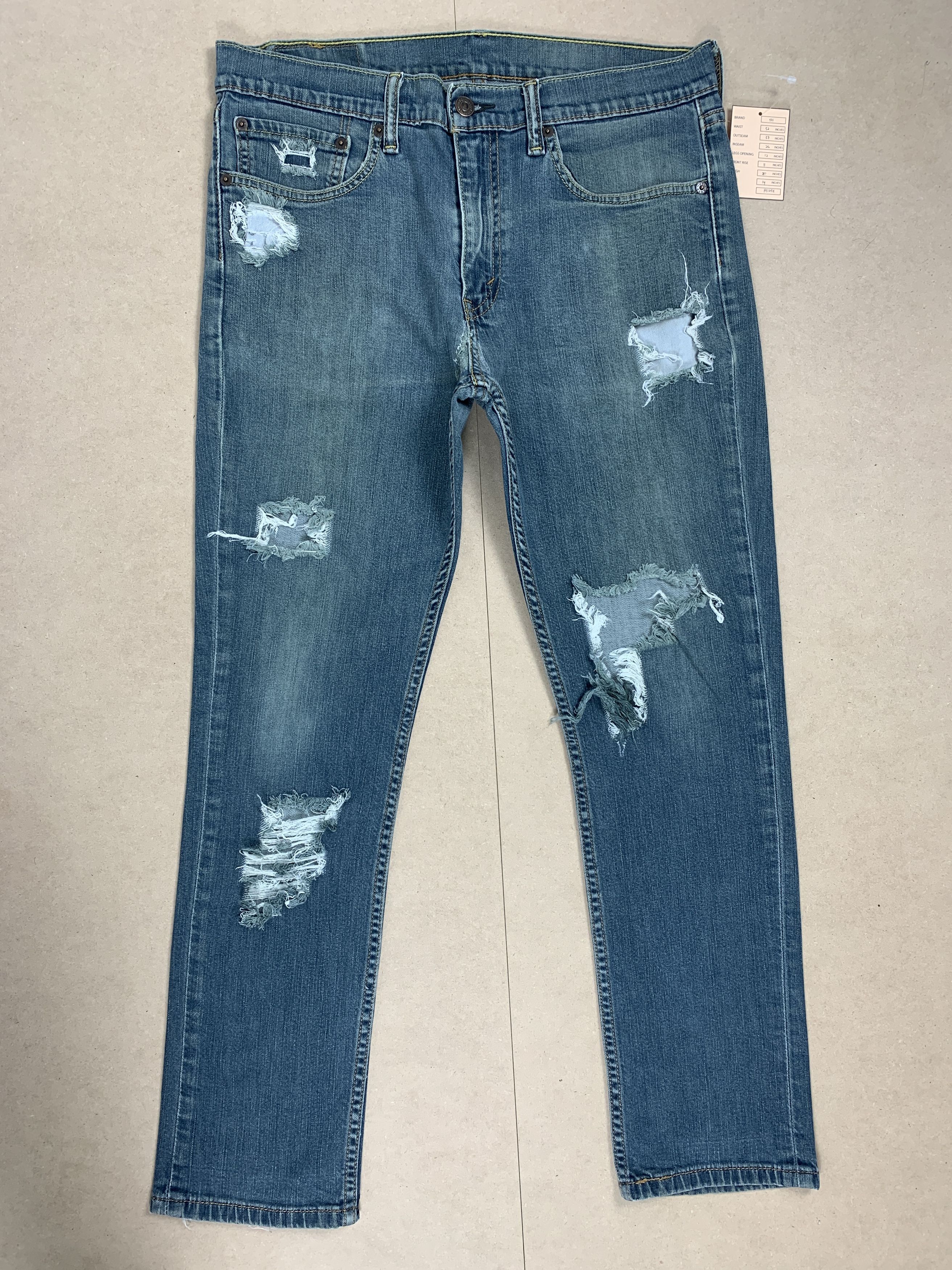 image of Levis x Vintage Levi's 511 Distressed Skinny Faded Jeans in Blue Denim, Men's (Size 32)