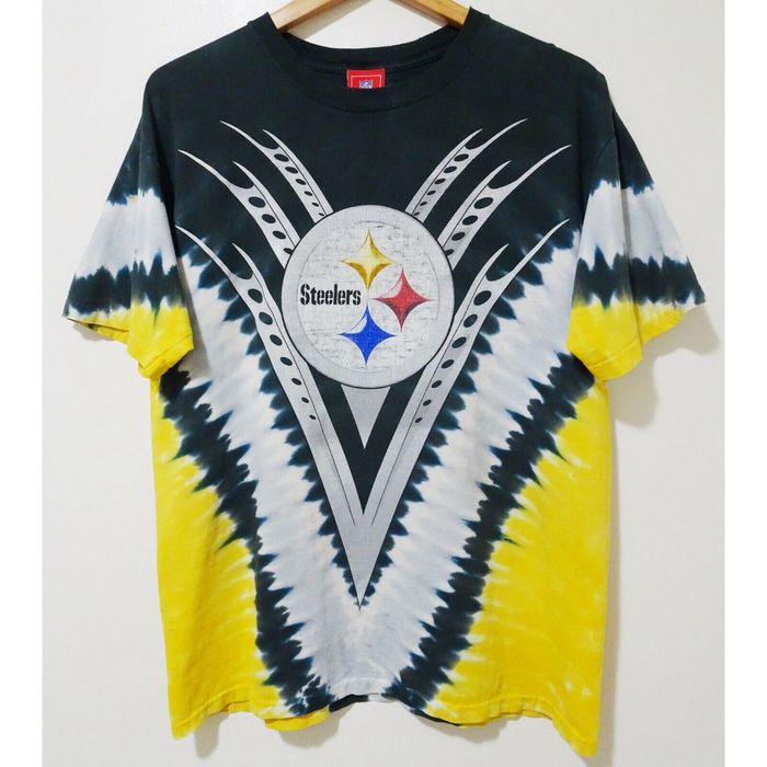 NFL L Vtg 90s Pittsburgh Steelers Tie Dye Tribal Distressed NFL Football T- Shirt L